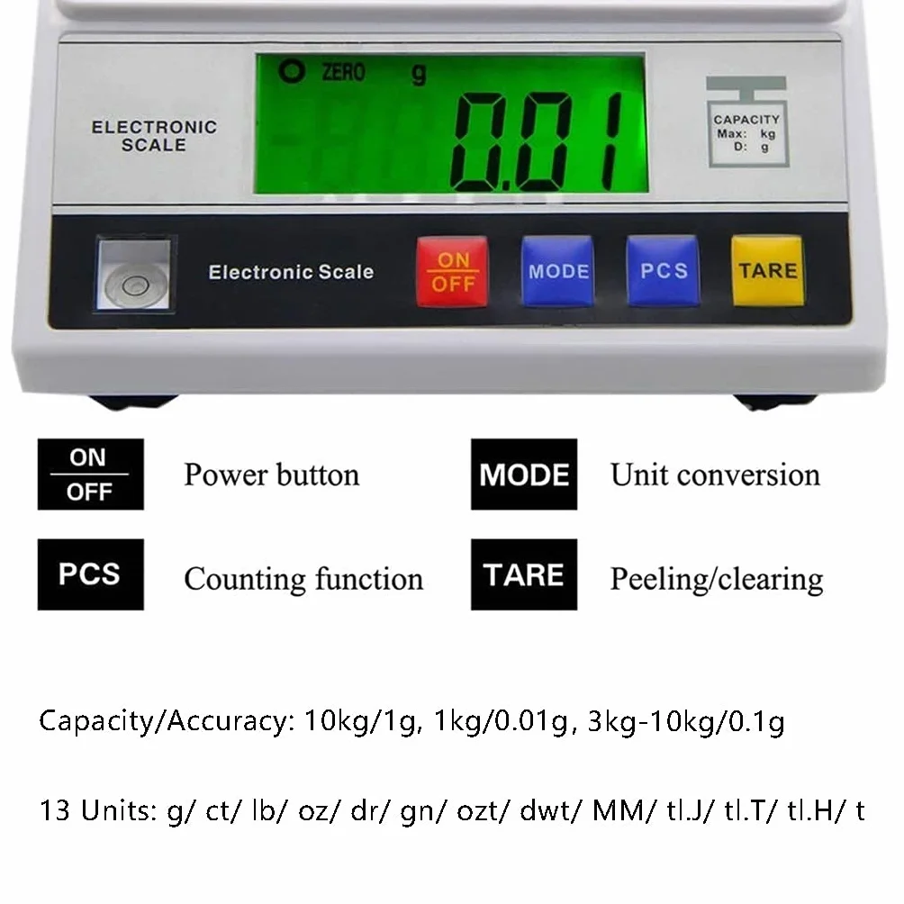 Waga analityczna, precyzyjna waga cyfrowa, laboratoryjna waga analityczna cyfrowa, 1 g / 0,1 g / 0,01 g, kuchenna waga jubilerska, waga gramowa, ładowalna, 3 kg / 0,3kg/0.1g