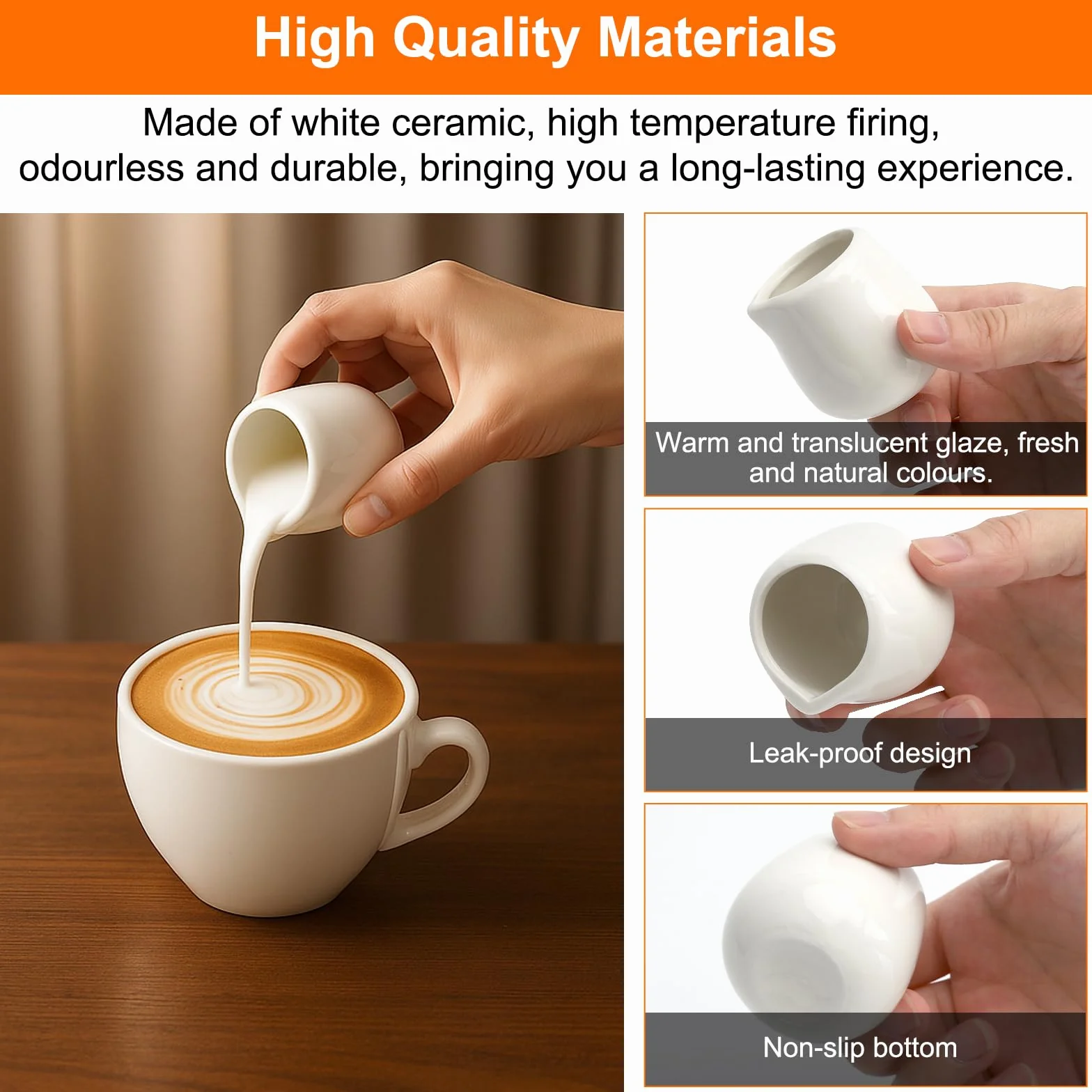 APOMOONS 6 sztuk małych dzbanków na mleko, porcelana z ceramiczną łyżeczką, sosjerki, porcelana do mleka, kawy, syropu (50 ml, białe)