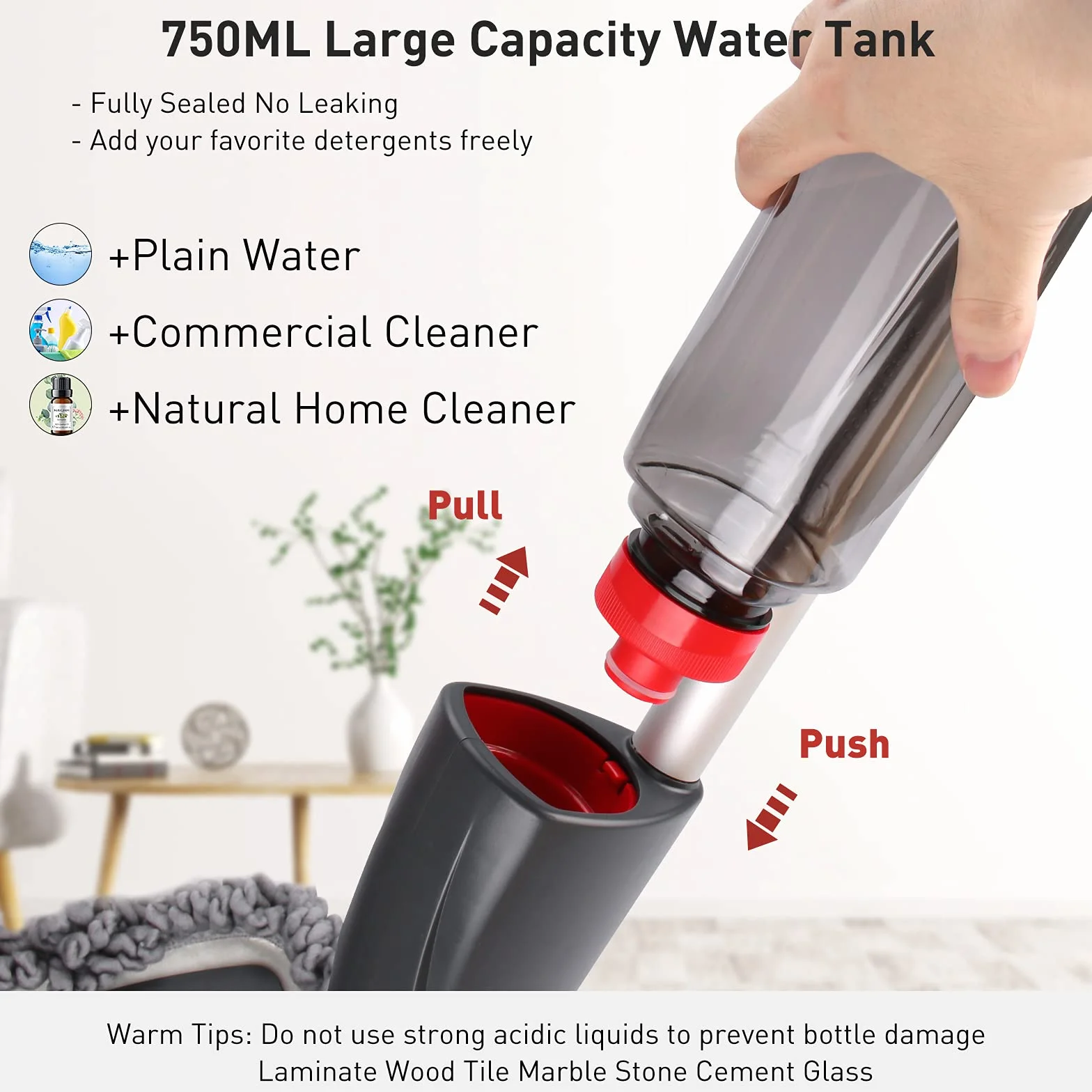Mopy natryskowe do czyszczenia – 135 cm, 750 ml mopy natryskowe, mop podłogowy z mikrofibry do laminatu, płytek, ceramiki, czyszczenia podłóg z twardego drewna z 3 podkładkami wielokrotnego