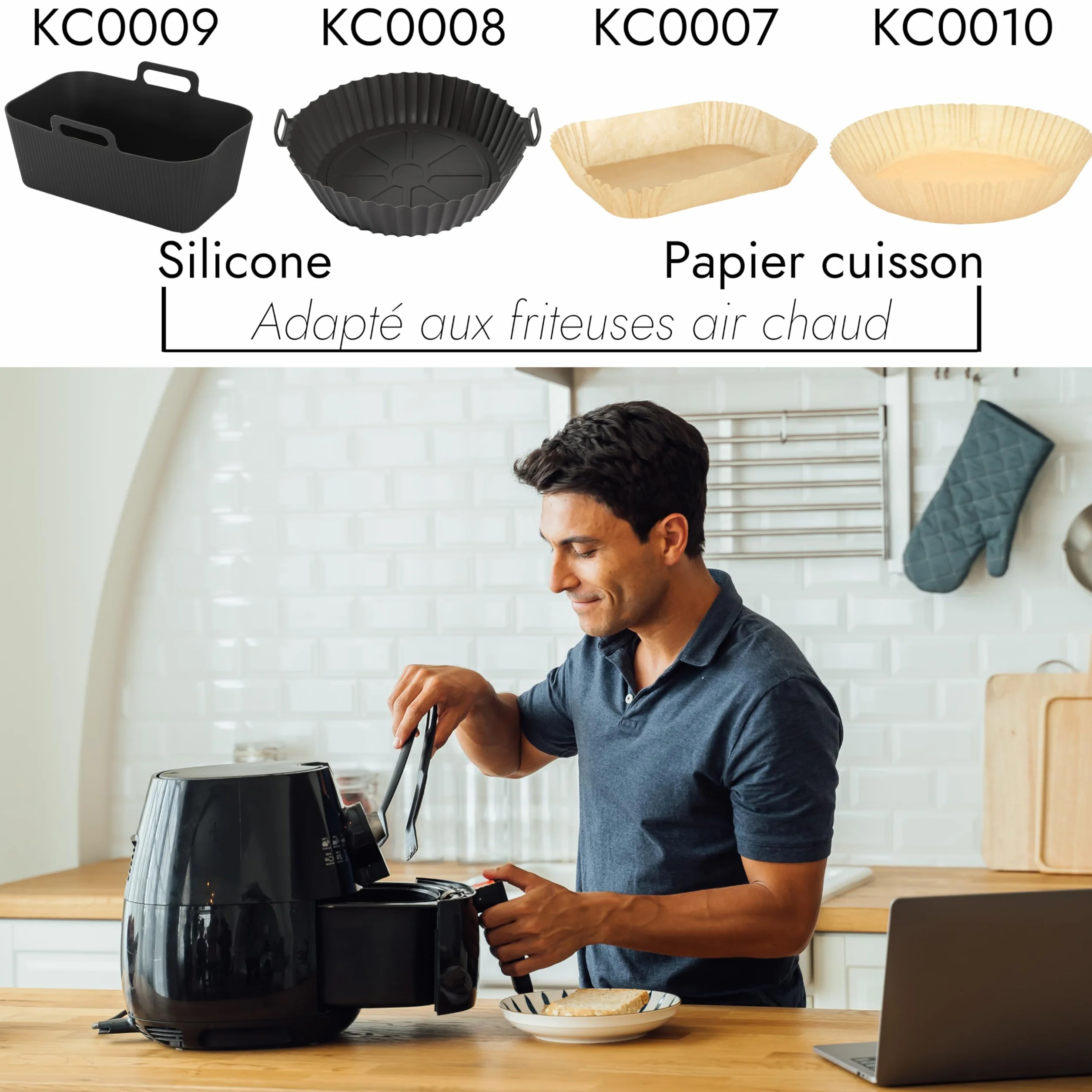COOK CONCEPT, KC0008, Okrągła, nieprzywierająca silikonowa forma do pieczenia do frytkownicy, idealna do zdrowego i łatwego gotowania, rozmiar 20 cm, kolor szary