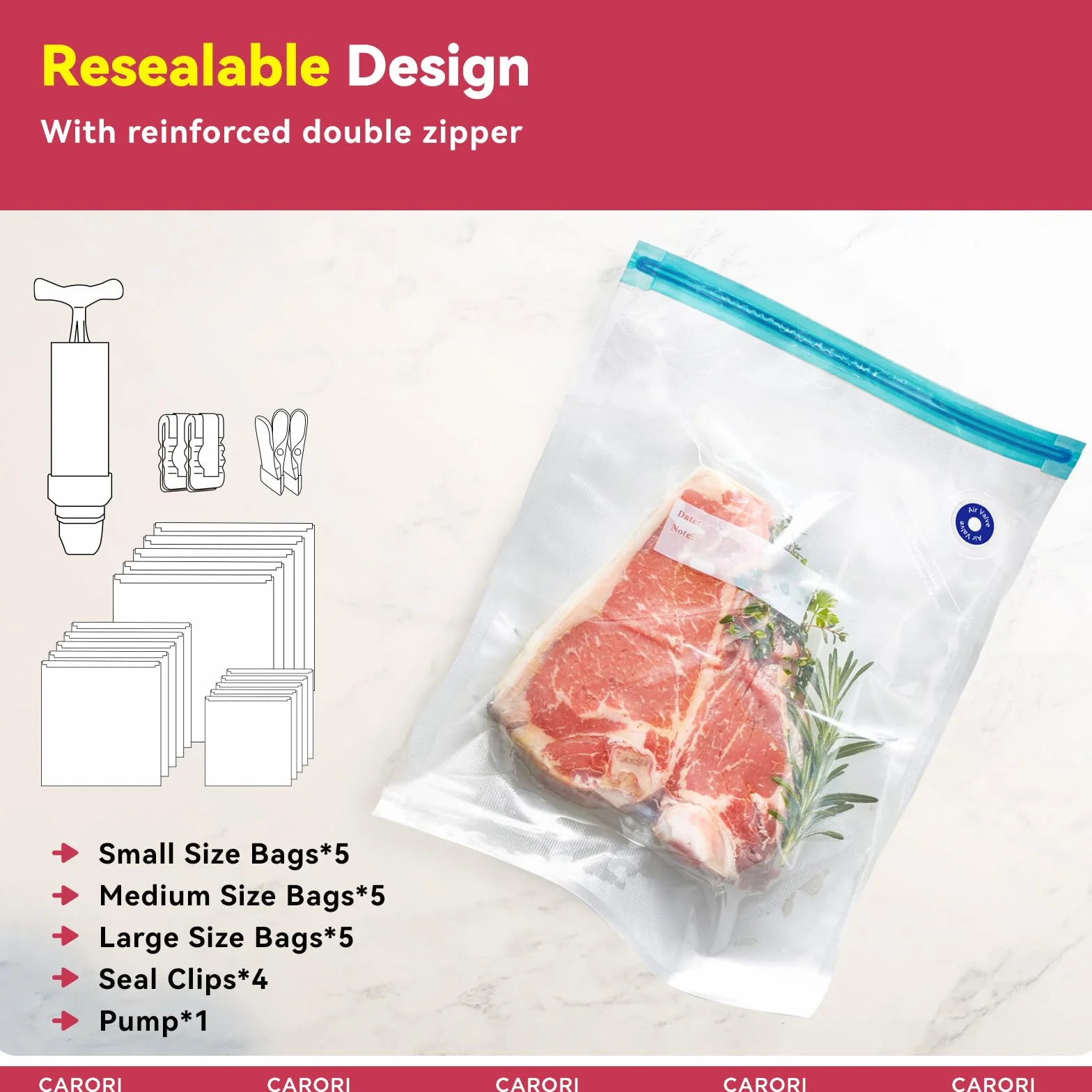 CARORI Sous Vide kuchenka z torbami, worki próżniowe, biała