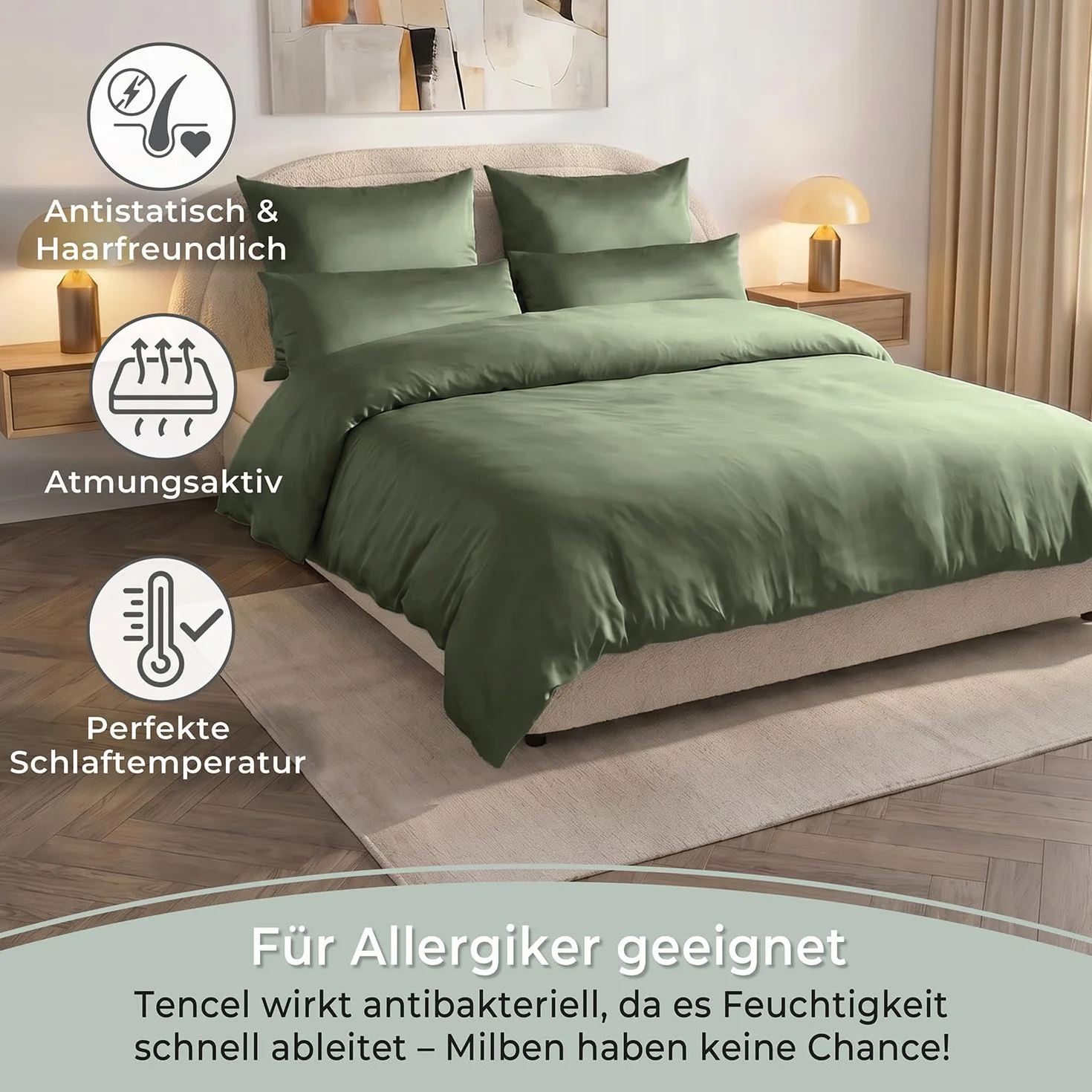 LAYNENBURG Pościel Lyocell 135x200 + poszewki 80x80 cm 100% Tencel Öko-Tex 100 chłodząca letnia