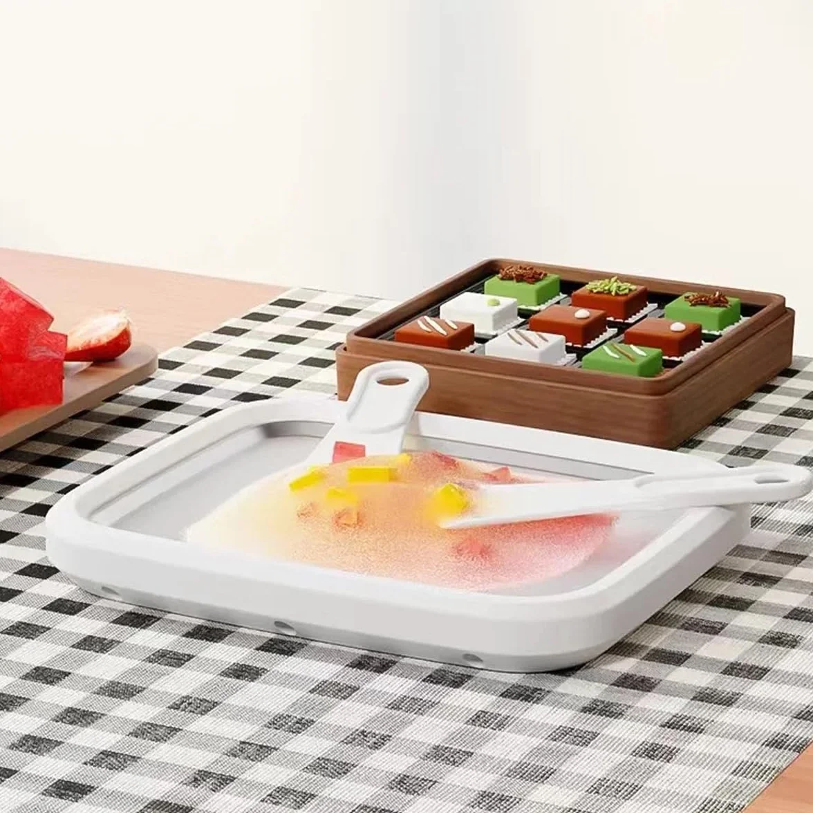 Ice Cream Rolls Maker do robienia lodów "zrób to sam" – maszyna do robienia lodów z 2 szpatułkami, dla dzieci i rodziny, kolor biały, 17 x 22 cm