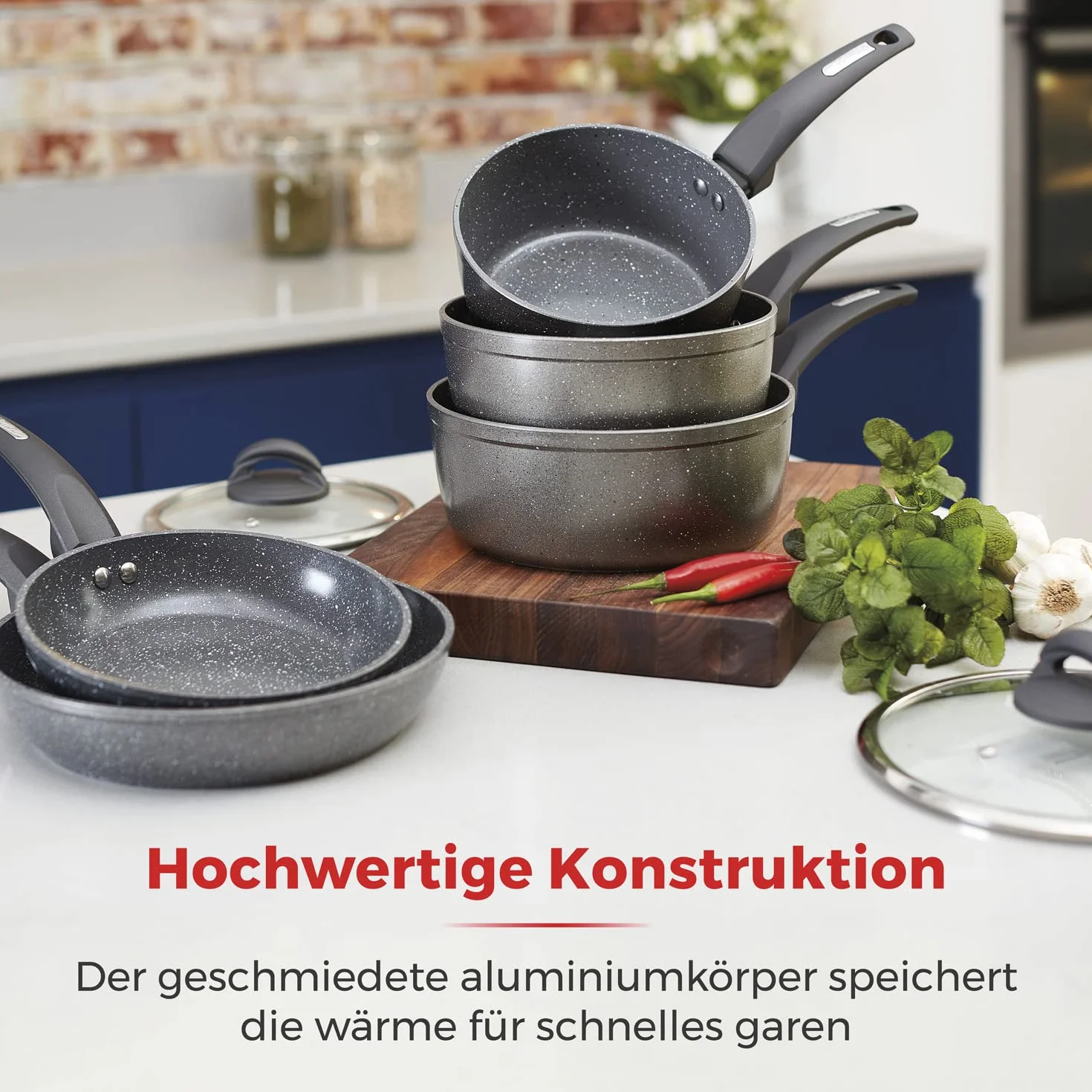 Tower Cerastone Kute 5 Kawałek Pan Set z Non-Kij Powłoka oraz Miękki Dotykać Uchwyty, 18/20/22 cm Rondelki oraz 20/28 cm Smażenie Patelnie, Grafit