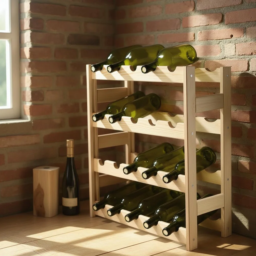 KADAX Regał na wino z drewna sosnowego, na 20 butelek, stojak do kuchni i salonu, stabilna konstrukcja, łatwy montaż, kompaktowe wymiary 53x25 cm