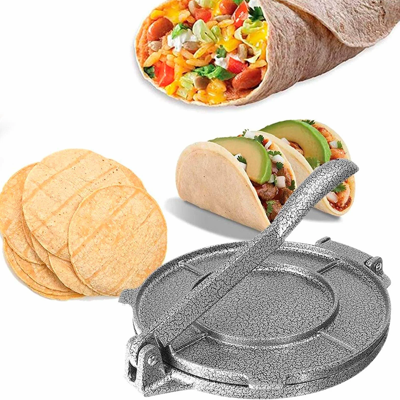 Prasa do tortilli, prasa do tortilli 6,5 cala, Heavy Duty, prasa do taco, roti Maker, żeliwna prasa do tortilli, pre-sezoned prasa do mąki kukurydzianej, narzędzia do wyciskania ciasta, akcesoria