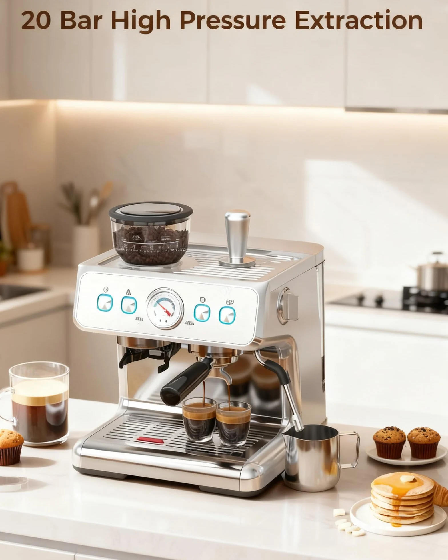 COWSAR - Ekspres do kawy z 20 prętami z młynkiem i spieniaczem do mleka, ekspresy do espresso 58 mm, ekspres do kawy ze stali nierdzewnej do cappuccino i latte, idealny do użytku