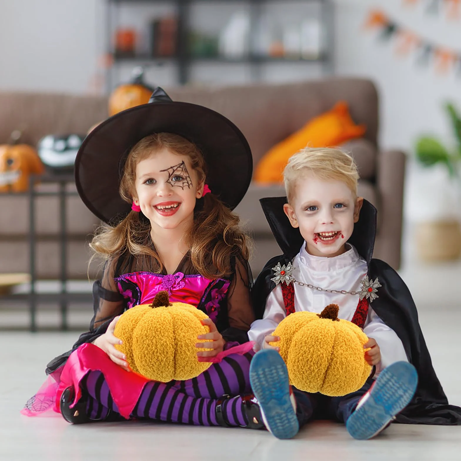 Halloween poduszka w kształcie dyni, dekoracja, pluszowa zabawka w kształcie dyni na sofę,na Święto Dziękczynienia, Halloween, dekoracja wnętrz, prezent dla dzieci (żółta)