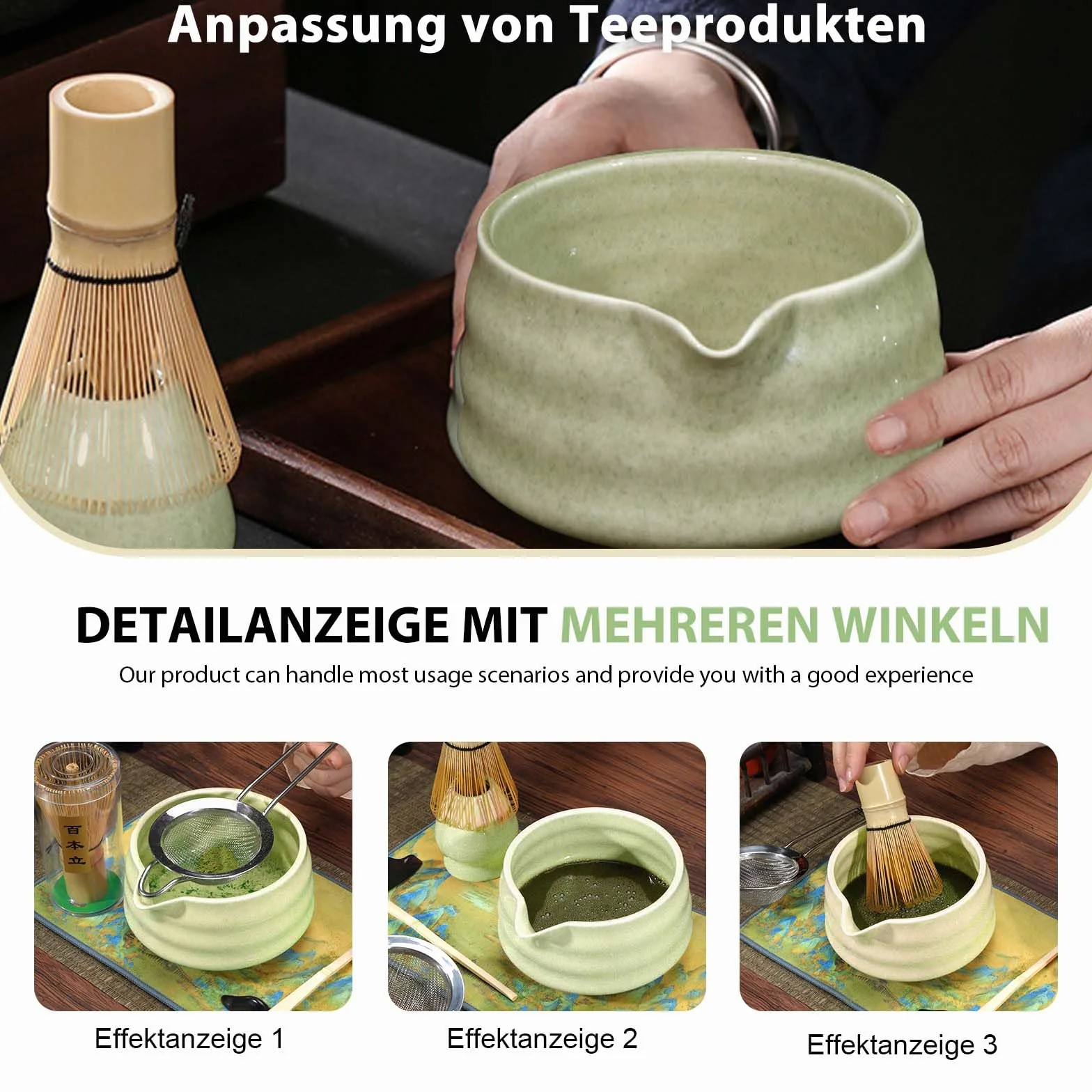GOMETY Zestaw 2 ceramicznych miseczek do matchy - tradycyjne miski na herbatę na ceremonię parzenia herbaty (matcha)