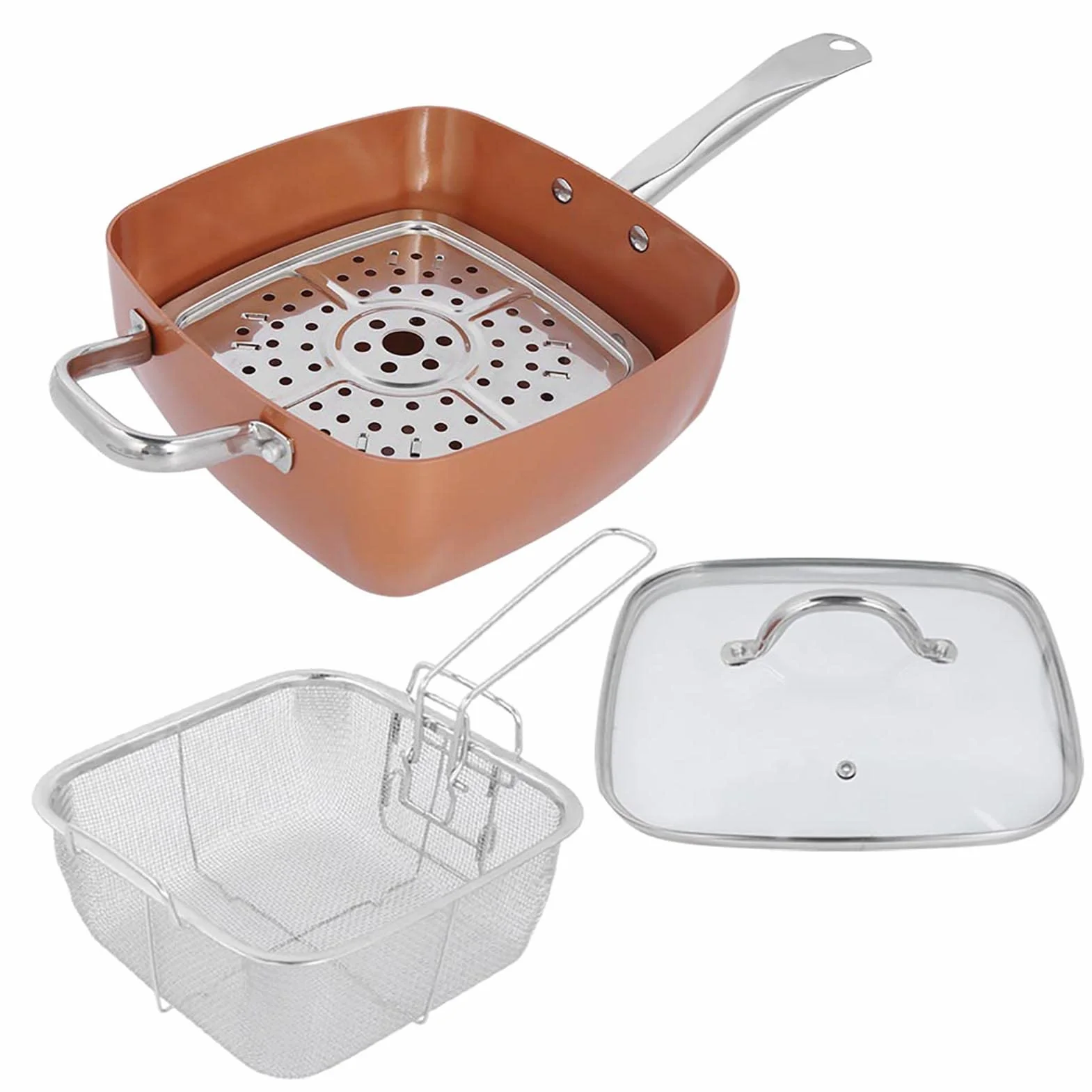 Yinhing Zestaw Naczynia Kuchennego ze Stali Nierdzewnej, Patelnia ze Stali Nierdzewnej + Szkło + Aluminium 4PC/SET STEAL STEL STEL PASKA DO KURKU, STAT, ZIEMATY, WAGŁO