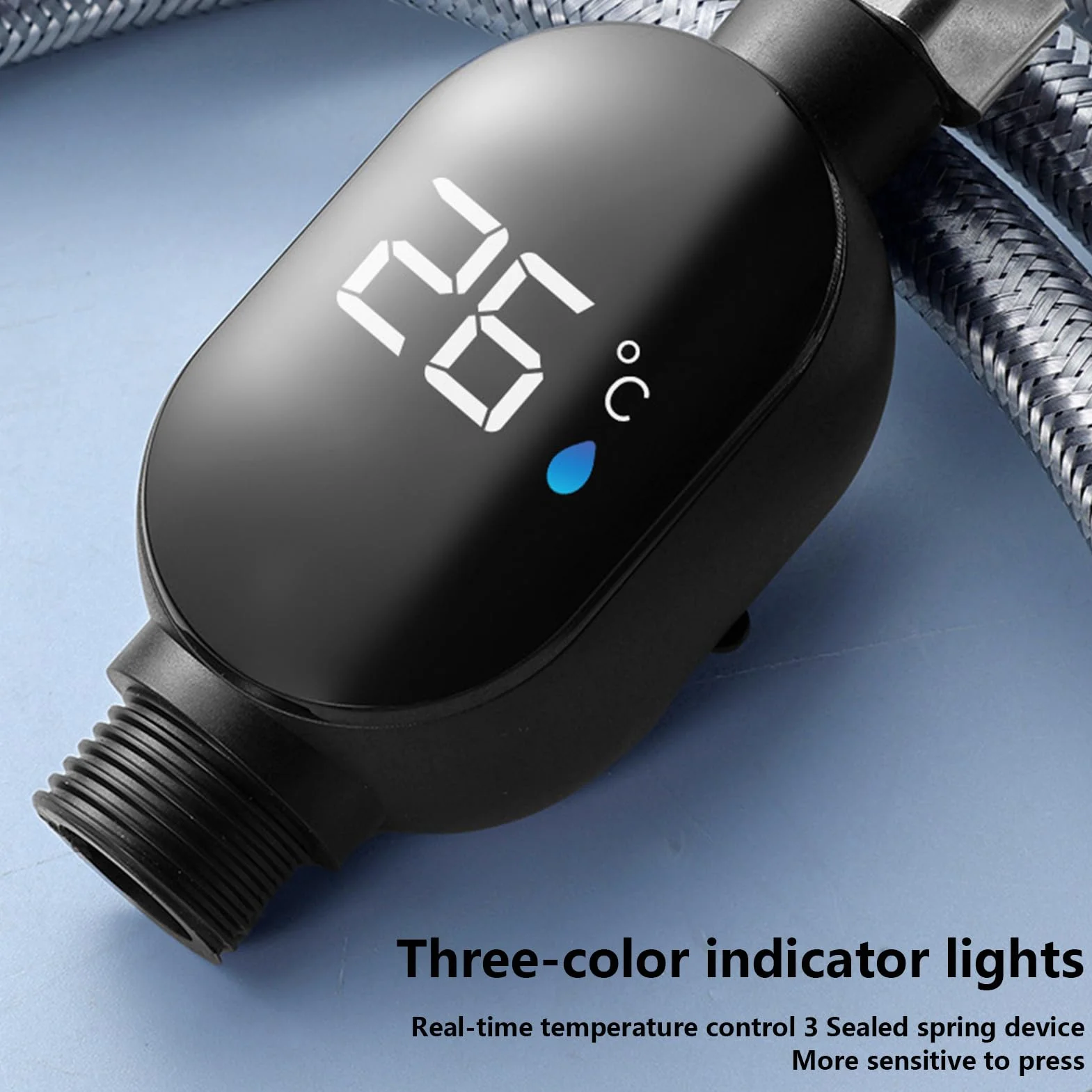Shower Temperature Gauge, Led Water Thermometer, Instant-Read Digital Display, Waterproof Modern Design, Hotel Bathroom Kitchen Use, 0–99? 1/2 Inch Connector, Silver, 1 Piece