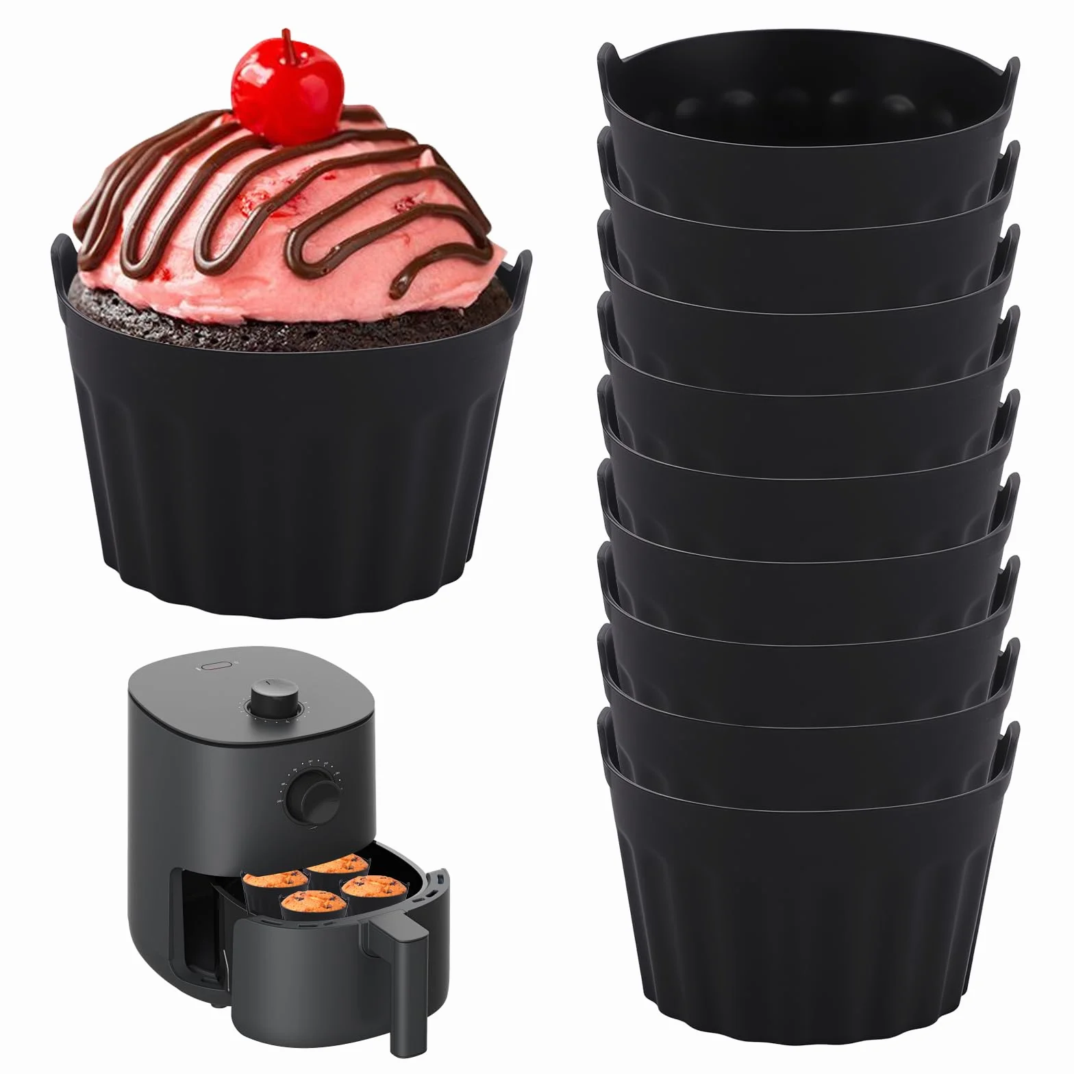 Airfryer silikonowe formy do pieczenia jajek, 8 x 5 cm, silikonowe foremki do muffinek, Airfryer, bez BPA, silikonowe foremki do frytkownicy na gorące powietrze, do muffinek, puddingów, omletów, ciast