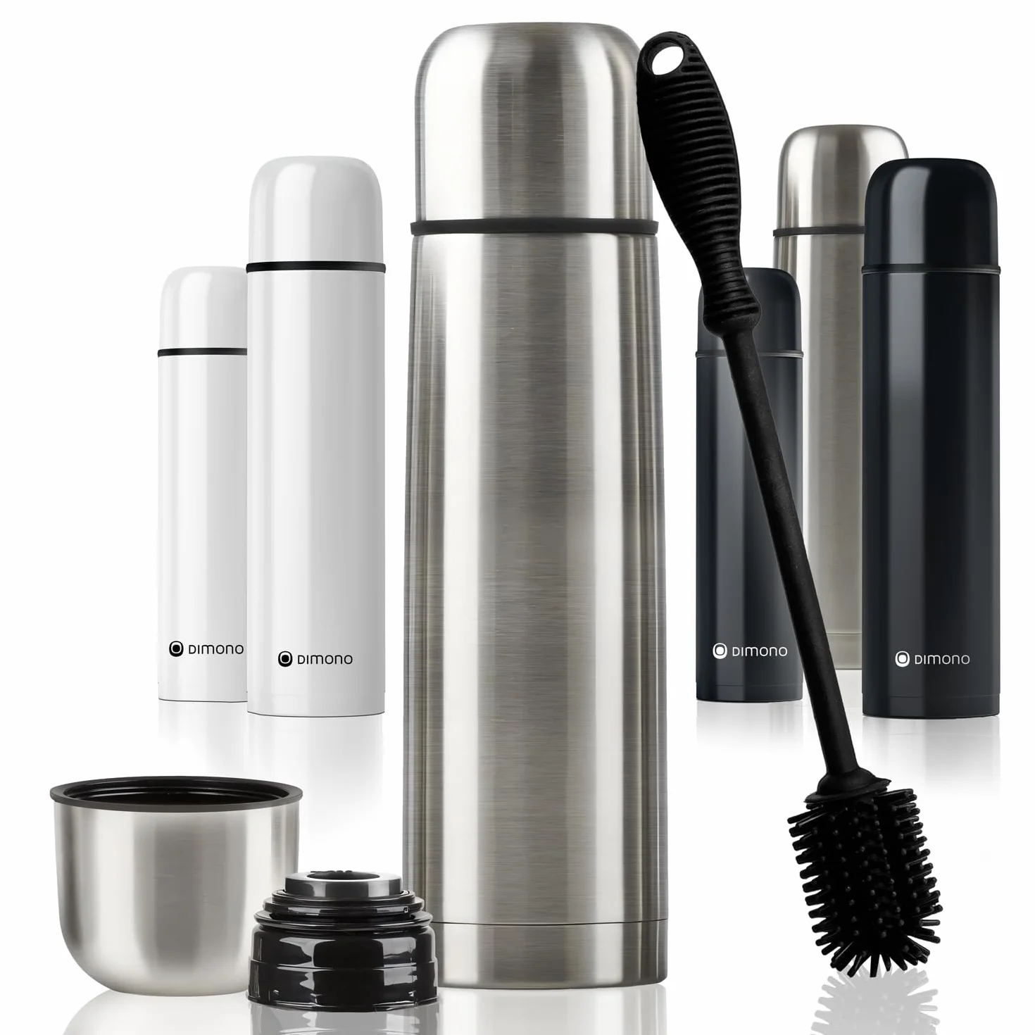 DIMONO® Termos Próżniowy ze Stali Nierdzewnej 500 ml z Kubkiem | Szczelny dzbanek termiczny bez BPA - mycie w zmywarce - zestaw z kubkiem i szczoteczką, 500 ml / 1000 ml