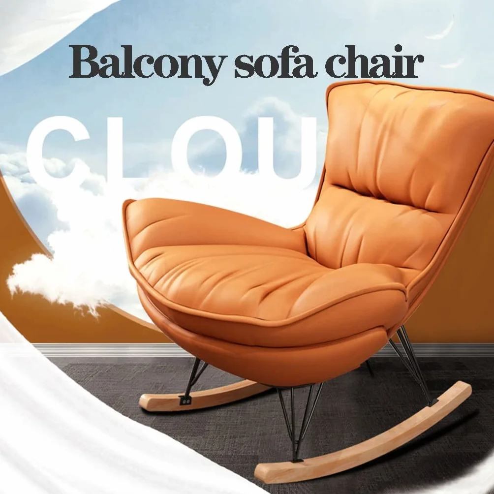 WIGSELBL Accent Fotel bujany Wygodny fotel bujany do pokoju dziecięcego Szybowiec i otomana Zestaw z podstawą z litego drewna, pojedyncza sofa Leniwy wypoczynek Fotel bujany do salonu (kolor: pomarańczowy)
