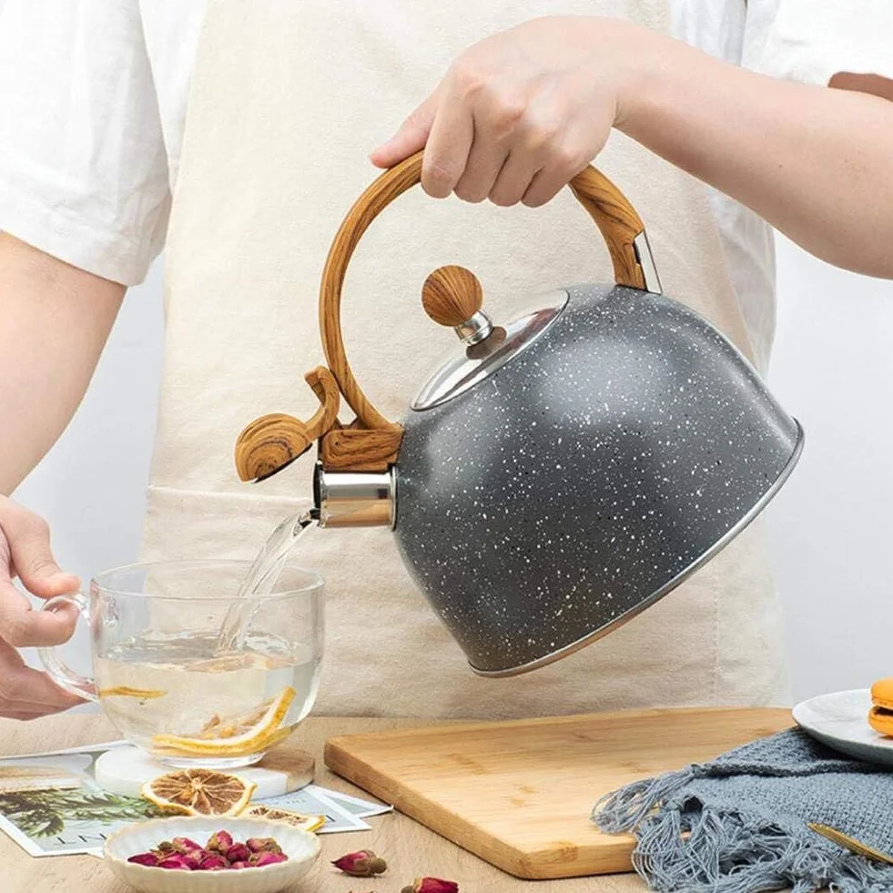 Czajnik Kuchenka Gazowa Czajnik Z Gwizdkiem Ze Stali Nierdzewnej O Pojemności 2,5 L Płytą Kuchenną Antypoślizgowy Dolny Czajniczek Uchwytem Drewna Czajnik Do Domu