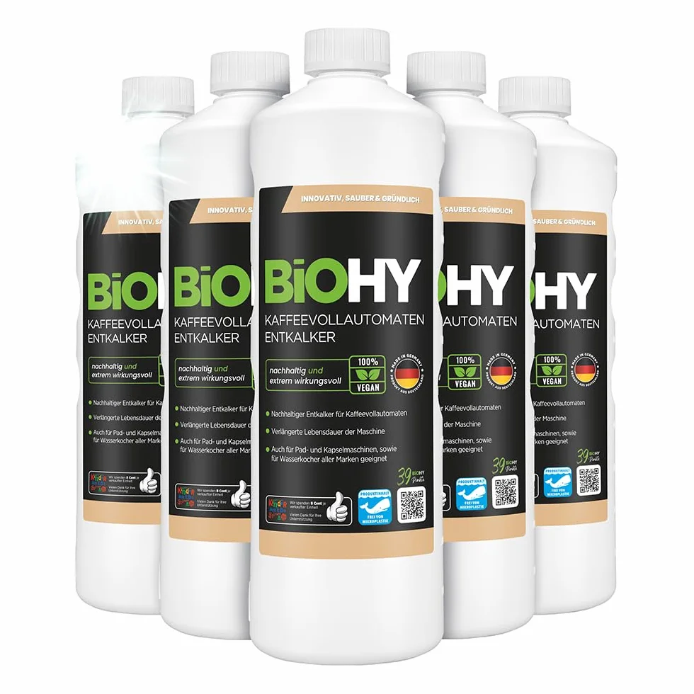 BiOHY Odkamieniacz do ekspresów do kawy (6 x butelka 1l) | Idealny do odkamieniania wszystkich ekspresów i ekspresów do kawy | Nadaje się do wszystkich marek (Kaffee Entkalker)