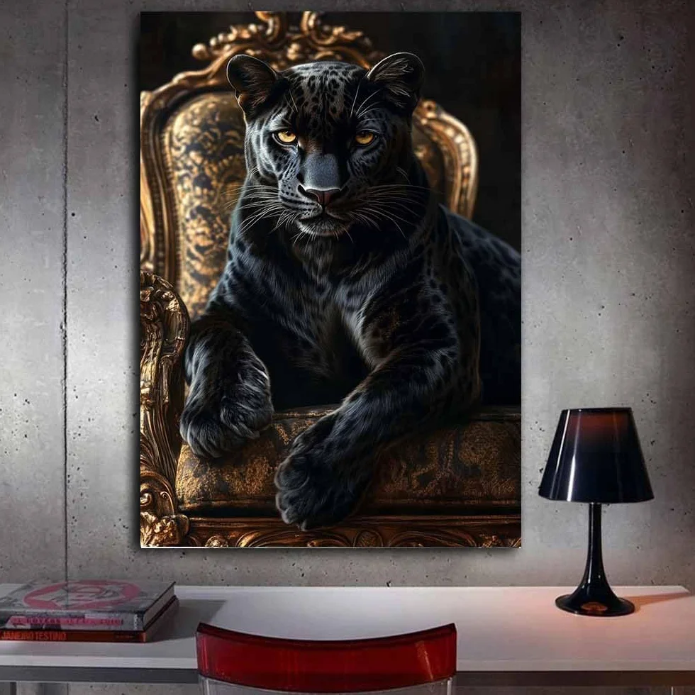 BOHUO Duże zwierzę płótno sztuka ścienna uroczy lampart obraz dekoracja ścienna grafika botaniczny obraz farba plakat wydruki (czarny 55) - 70 x 100 cm oprawiony