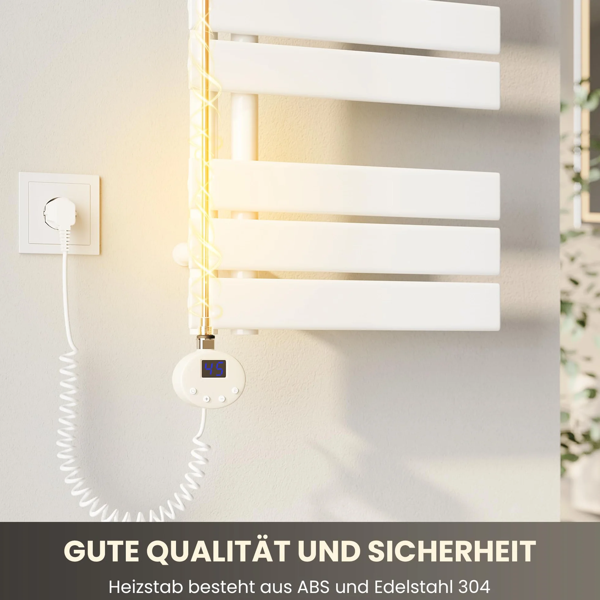 SONNI Pręt grzewczy z termostatem, 1000 W, biały, elektryczny pręt grzejny do grzejników łazienkowych, element grzejny do ogrzewania, rura grzewcza ze stali nierdzewnej z regulatorem temperatury