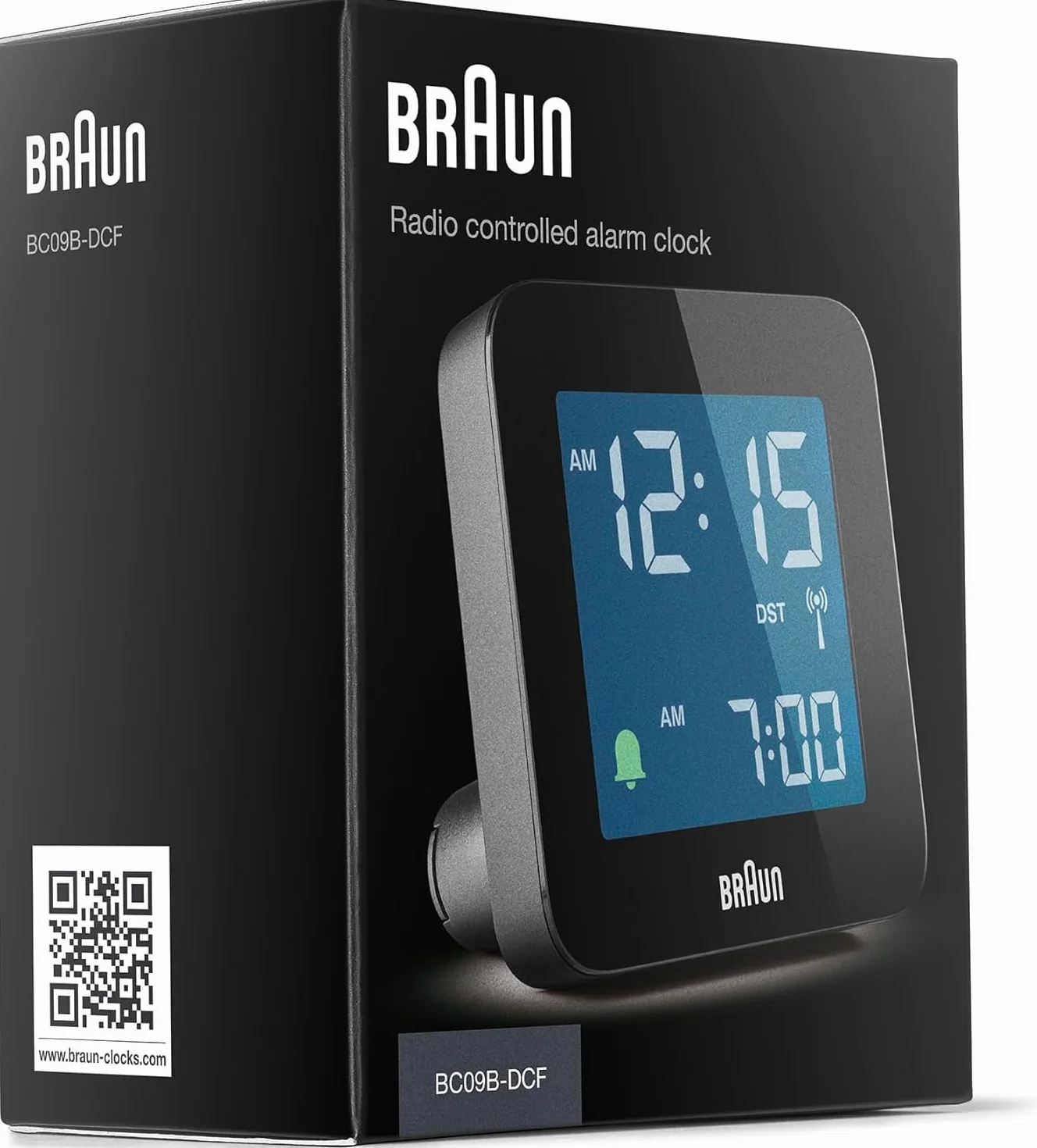 Braun Cyfrowy budzik, funkcja drzemki, ujemny wyświetlacz LCD, funkcja szybkiego ustawiania, alarm Crescendo, czarny, model BC09-DCF