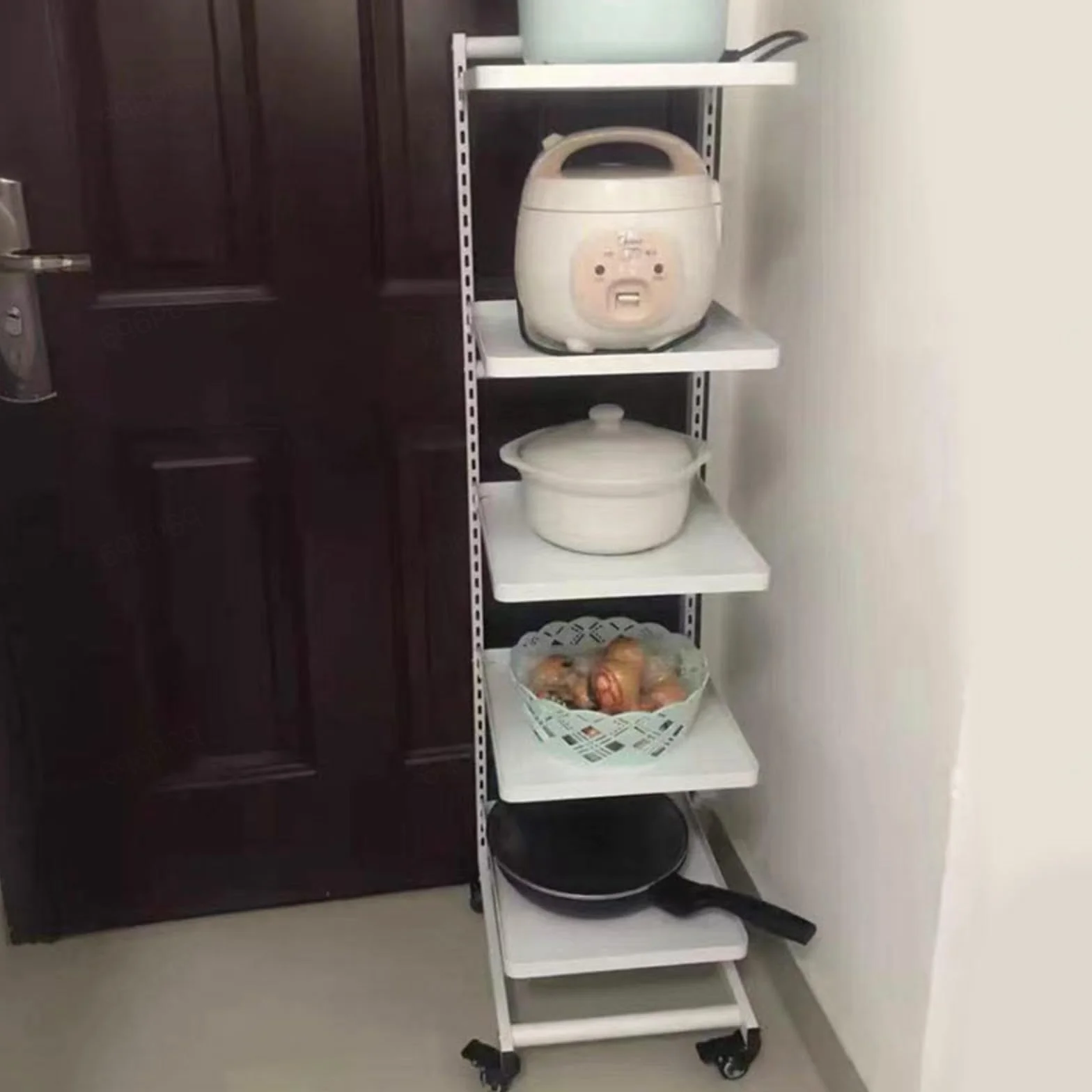 Stojak na kuchenkę mikrofalową z uchwytem na pokrywkę, 3-poziomowy, do szafki kuchennej, stojak na talerze z przesuwnym koszem, stojak na garnki podłogowe, biały