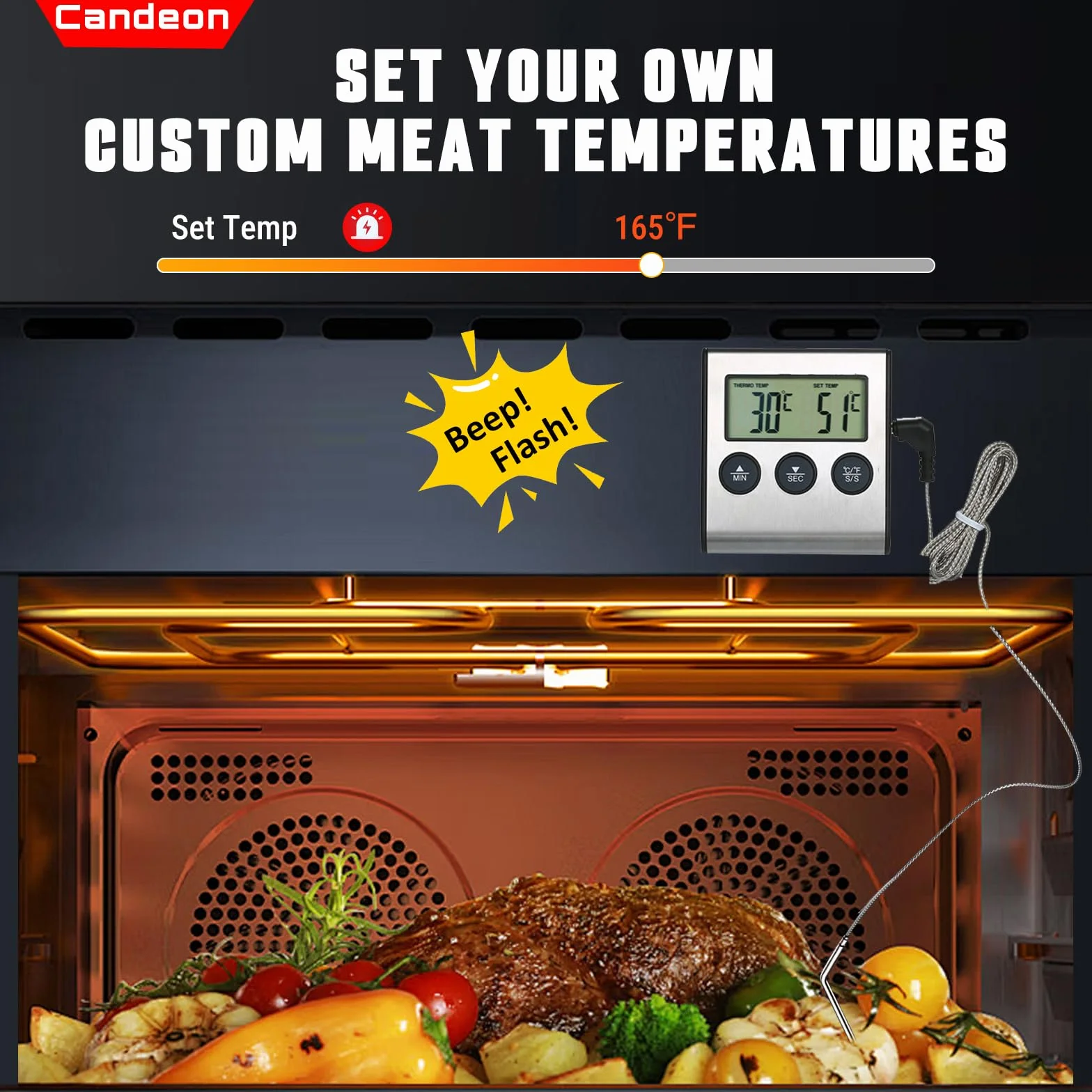 Cyfrowy termometr do mięsa, termometr do gotowania żywności – termometr z sondą ze stali nierdzewnej, magnetyczny duży wyświetlacz LCD – termometr kuchenny BBQ grill - termometr do wędzenia, grilla