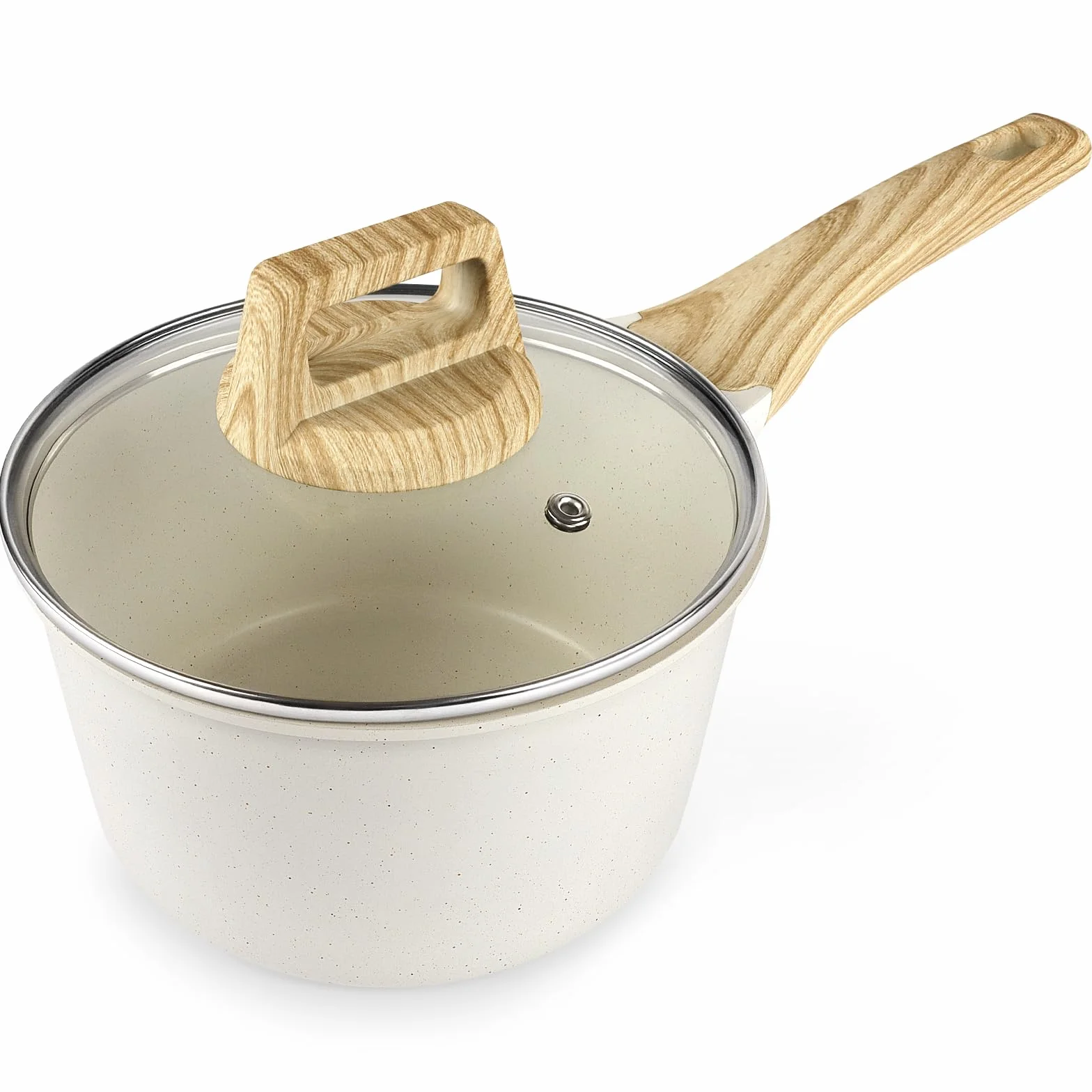 GiPP Rondel z pokrywką, 18 cm, mały, garnek indukcyjny, z powłoką zapobiegającą przywieraniu, uchwyt bakelitowy, garnek do gotowania na sos 18 cm, do kuchenek indukcyjnych, bez PFOA, biały