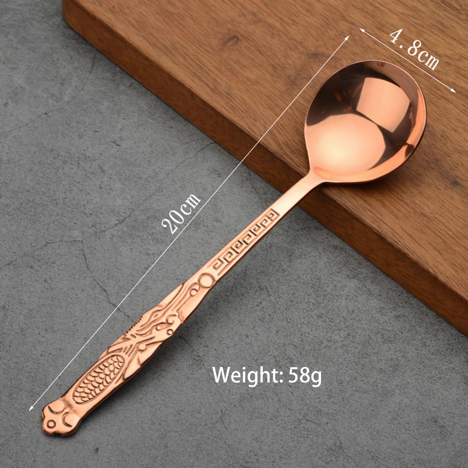 Łyżka w 100% z czystej miedzi, 19 cm kucie jako stara miedziana łyżka w stylu retro, odpowiednia do rodzinnych posiłków, restauracji, deserów, ciast, lodów (1)