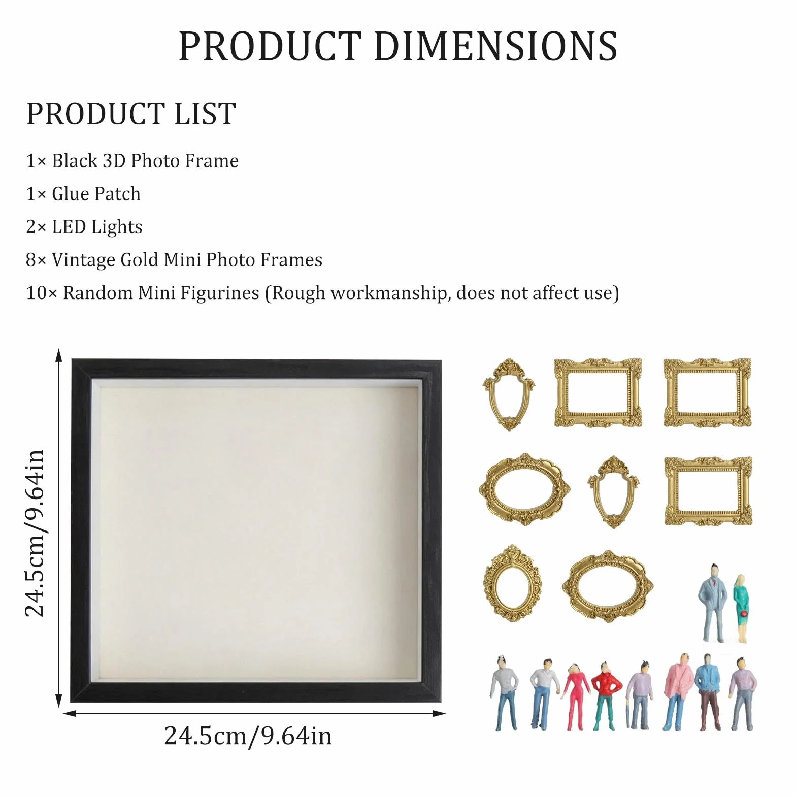Mini muzeum DIY Silhouette Box, zestaw do ekspozycji zdjęć i wspomnień z 8 mini złotymi ramkami, 10 mini figurkami ludzi, kreatywna ramka na zdjęcia do wypełnienia z oświetleniem LED, na rocznicę