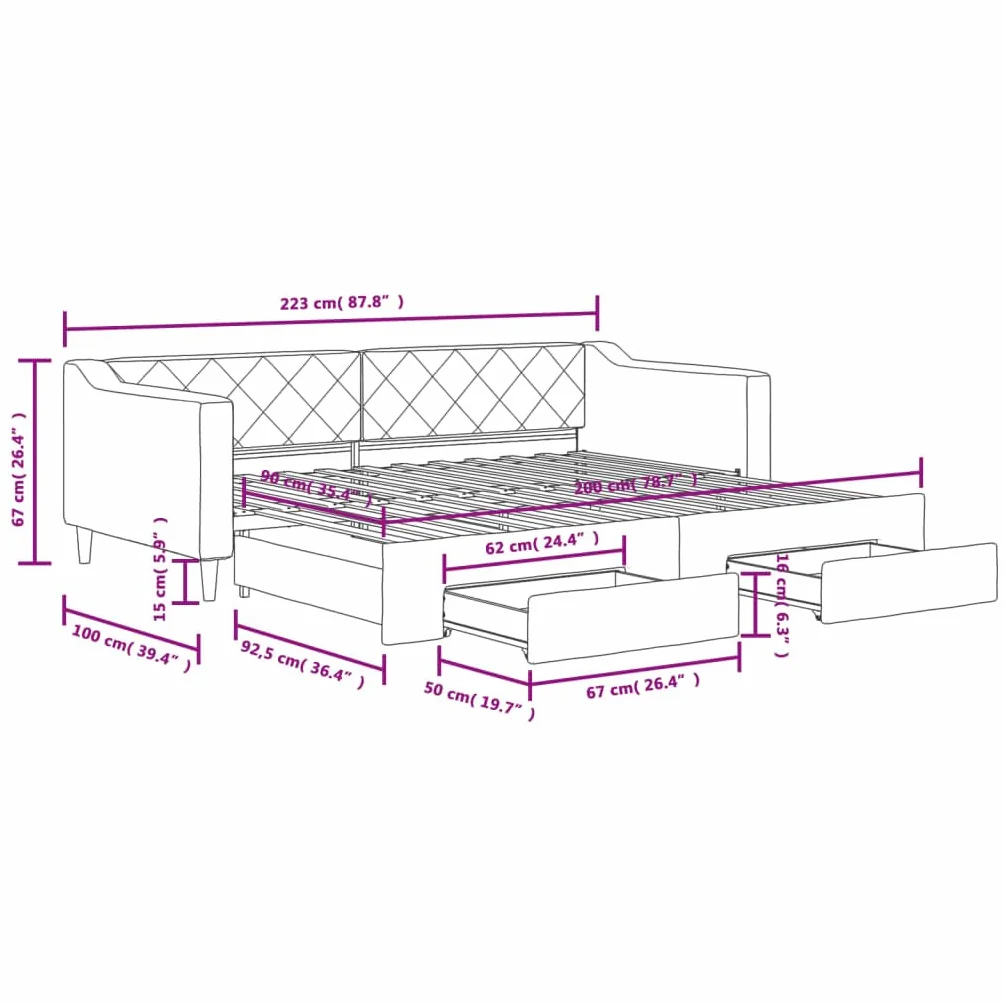 vidaXL Sofa rozsuwana z szufladami, taupe, 90x200 cm, tkanina