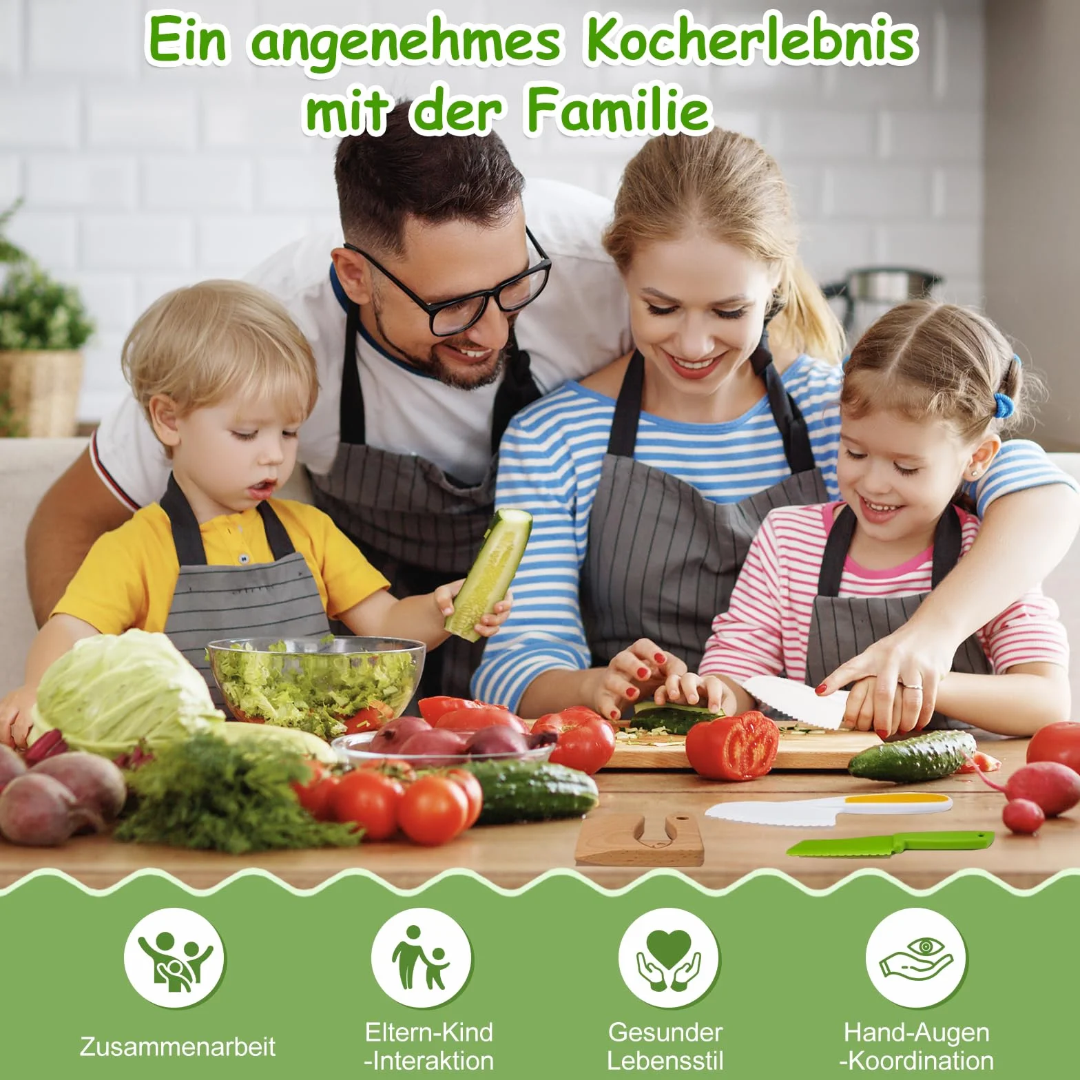 Goodchef - Montessori zestaw noży dziecięcych, 8-częściowy zestaw noży drewnianych, noże dla dzieci od 2 lat, nie zawierają BPA, bezpieczny nóż do nauki, narzędzie tnące, zestaw do gotowania dla