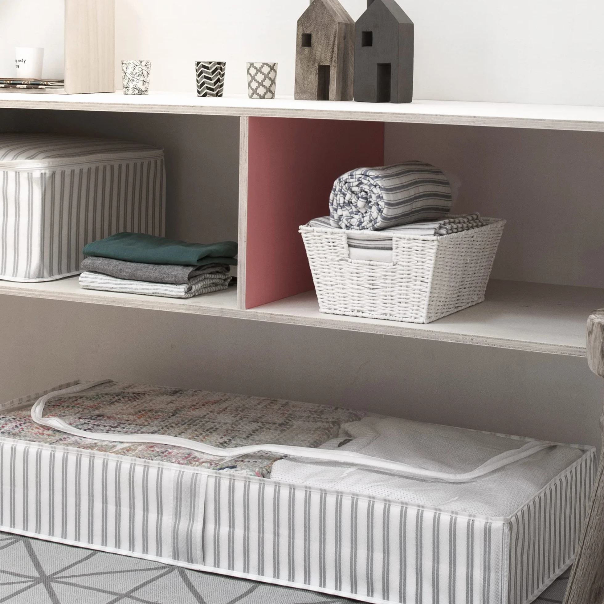 Compactor Etna Storage Basket, ręcznie pleciony kosz półkowy z papieru z 2 uchwytami, kosz na zabawki, organizator do biura i przechowywanie w łazience, metalowa ramka, kolor biały
