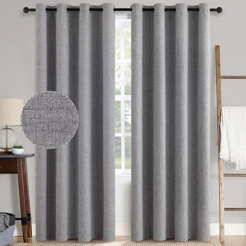 MIULEE imitacja lnu, zestaw 2 szt., 245 x 140 cm, jasnoszare, zasłony nieprzezroczyste z przelotkami, zasłony termiczne, zasłony chroniące przed zimnem do salonu i sypialni, termoizolacyjne