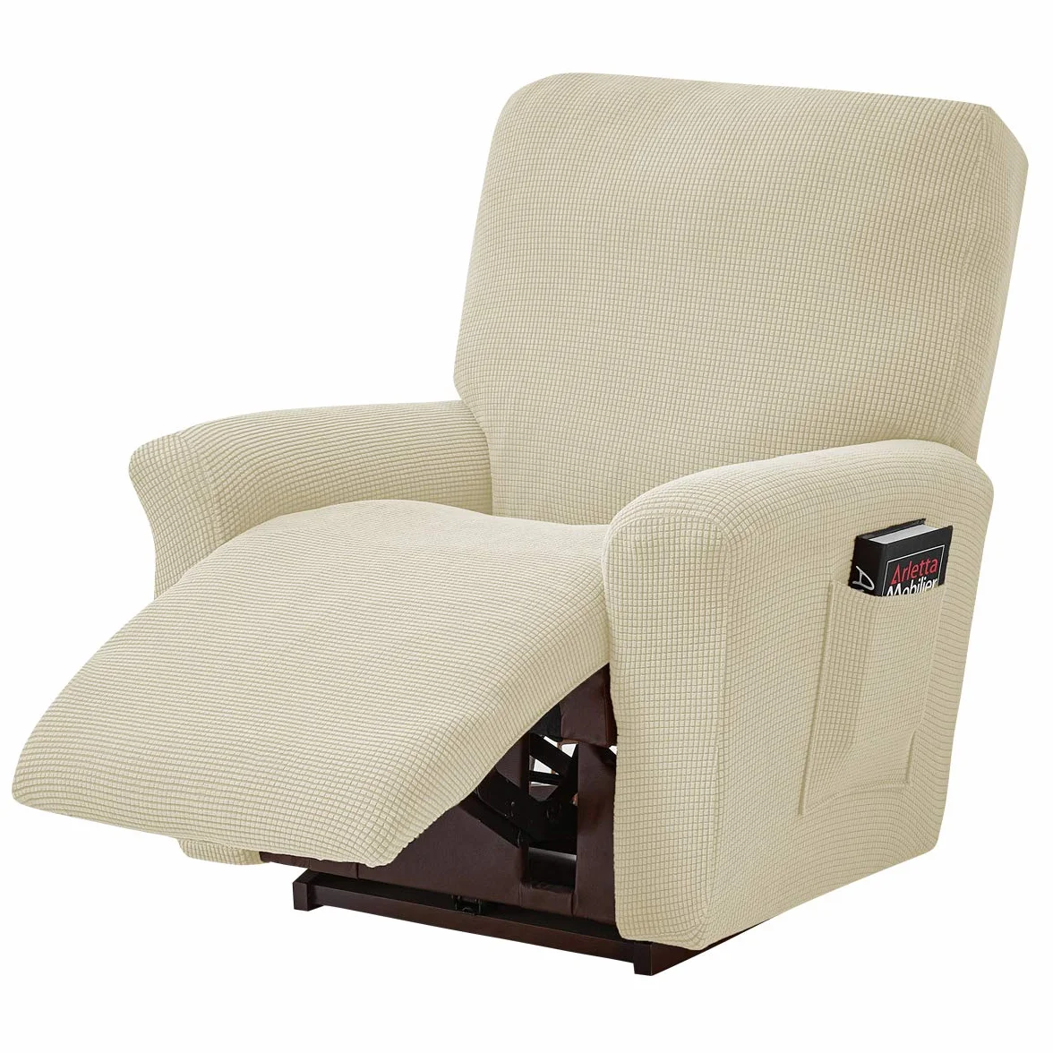 ele ELEOPTION Recliner pokrowiec na sofę, rozciągliwy pokrowiec na fotel wypoczynkowy, spandex, żakard, 4-częściowy pokrowiec na fotel relaksacyjny, pokrowiec na fotel relaksacyjny, fotel do masażu (beżowy)