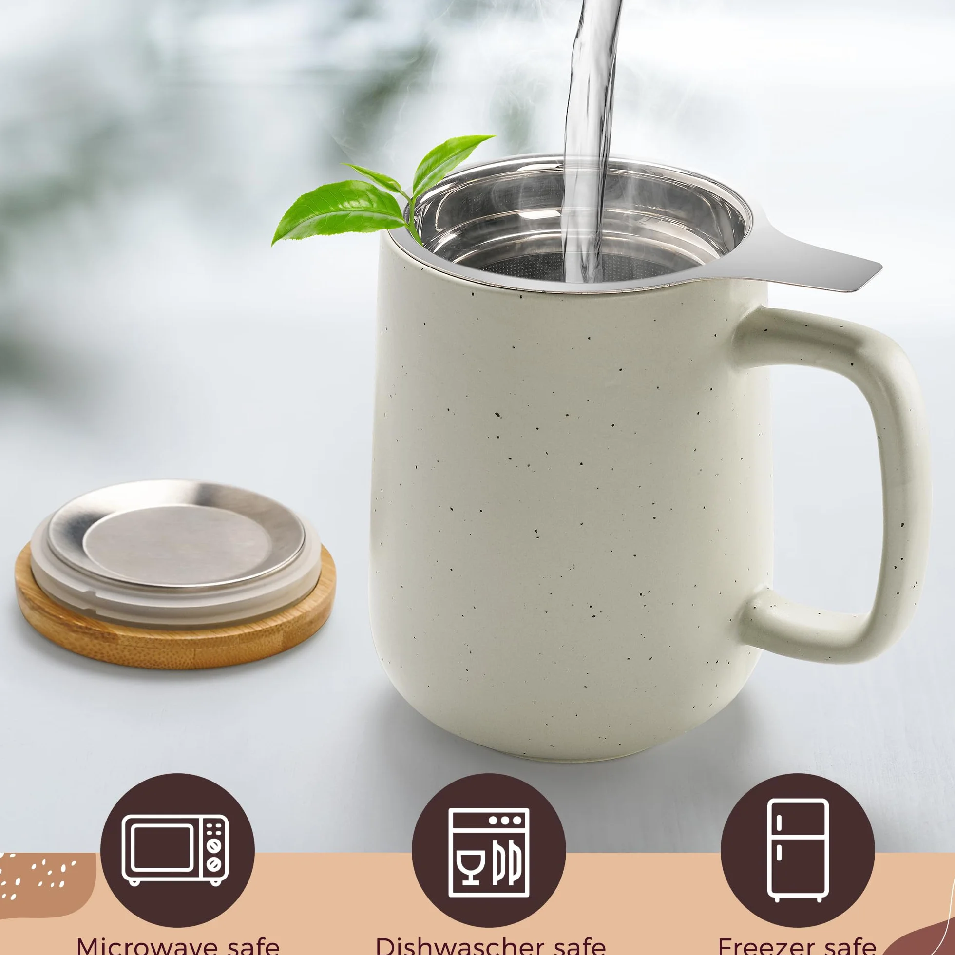 Kubek do herbaty z zaparzaczem i pokrywką - 480 ml ceramiczny kubek do moczenia z dużym uchwytem - kubek do herbaty