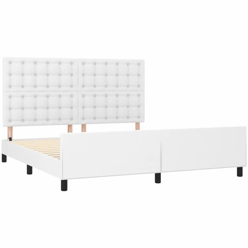 Sztuczna skóra z regulowanym zagłówkiem 160x200 cm biały | Rama łóżka z zagłówkiem biała 160x200 cm sztuczna skóra regulowana wysokość stabilna nóżki