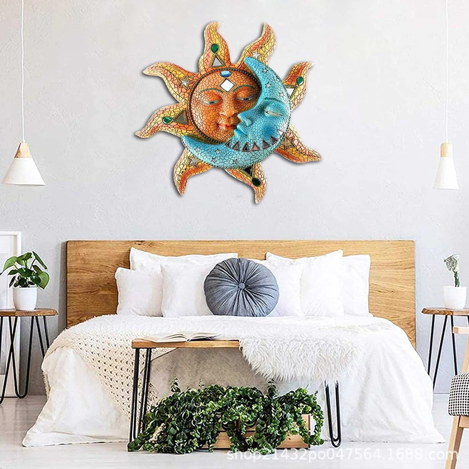 Metalowa dekoracja ścienna Sun Moon 40x40cm rzeźba ścienna Słońce i księżyc