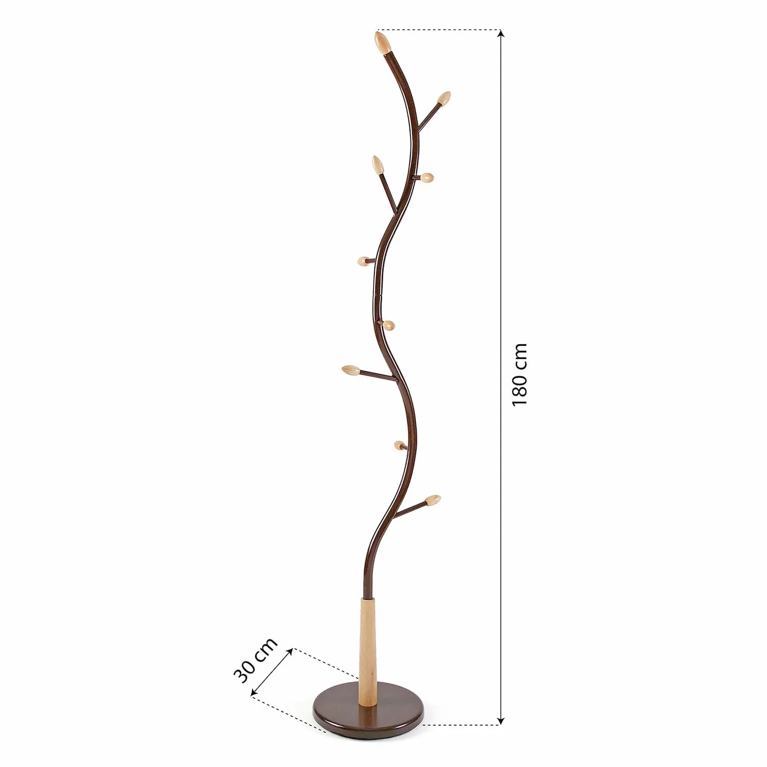 Versa Swindon Minimalistyczny wieszak na ubrania z 9 haczykami lub wieszakami na ubrania lub torby do przedpokoju, wymiary (wys. x szer. x gł.) 180 x 30 x 30 cm, metal, brąz