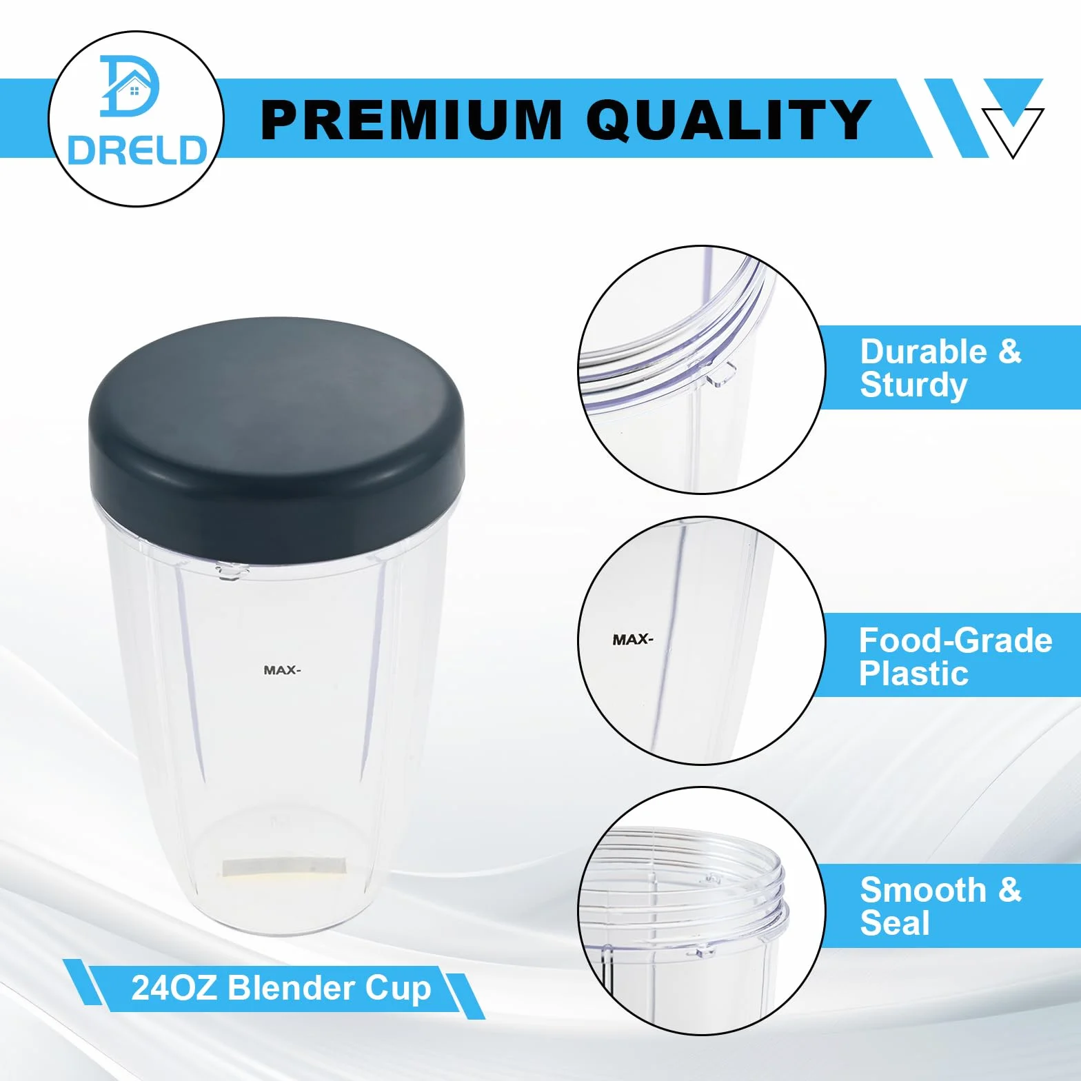 DRELD Zestaw 2 części zamiennych do sokowirówki Nutribullet 24 oz, 2 kubki zapasowe Nutribullet z pokrywką, kompatybilne z sokowirówką Nutribullet 900 W/600 W (710 ml)
