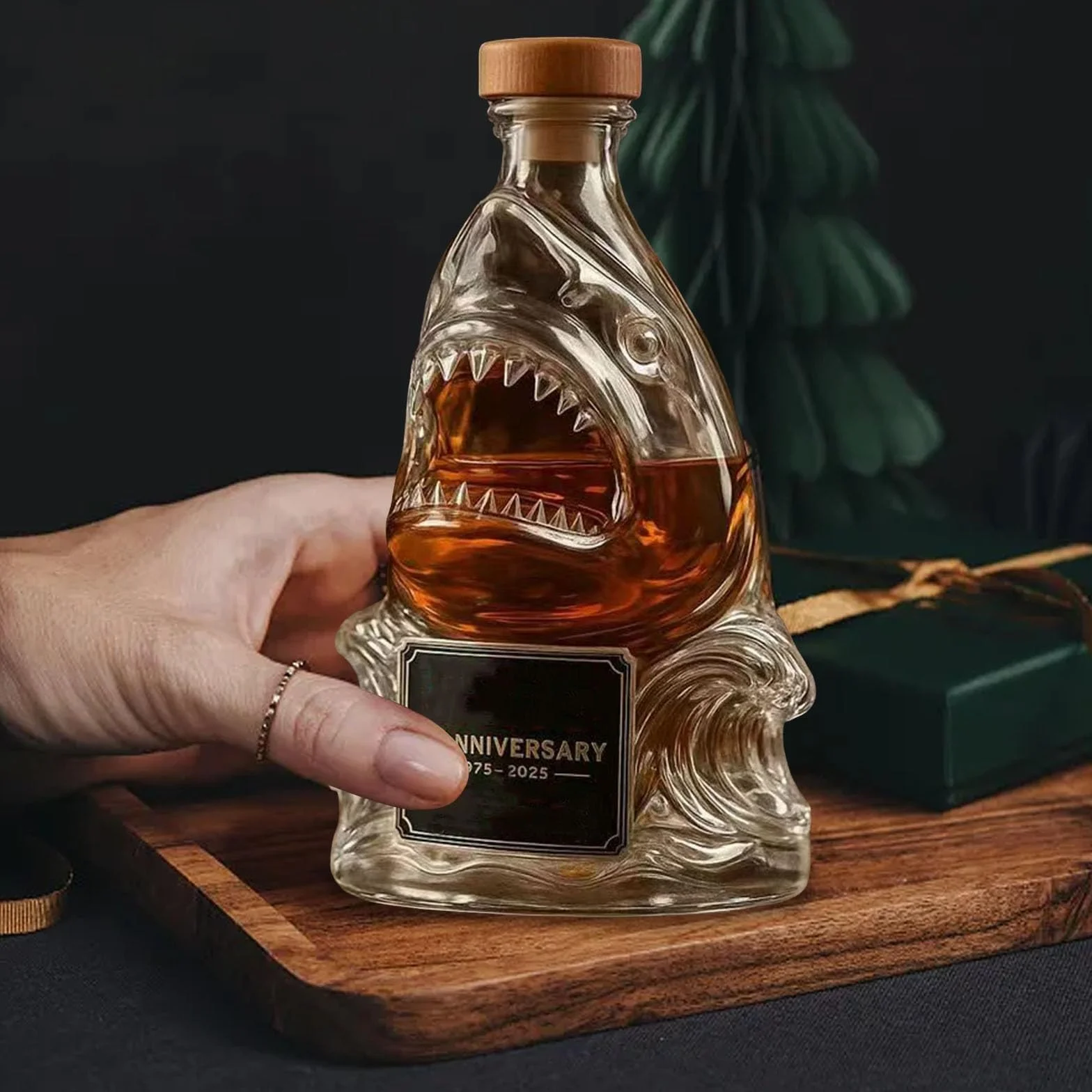 300 ml 3D figurka rekina w butelce wina, zabawna szklana karafka do whisky, figurki zwierząt, baru, biura(E)