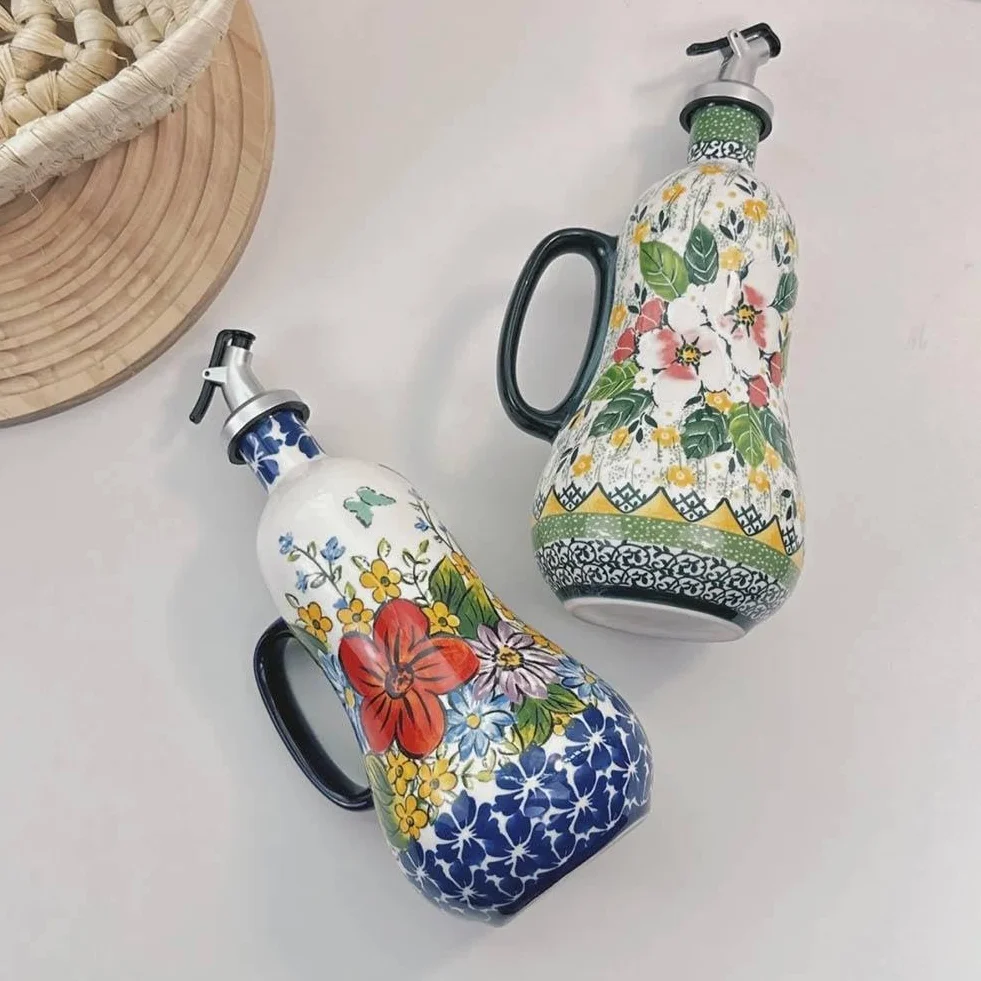 Butelka z dozownikiem oliwy z oliwek, niekapiąca wylewka, ceramiczny dozownik oleju i octu do kuchni, idealny do sosów i olejów