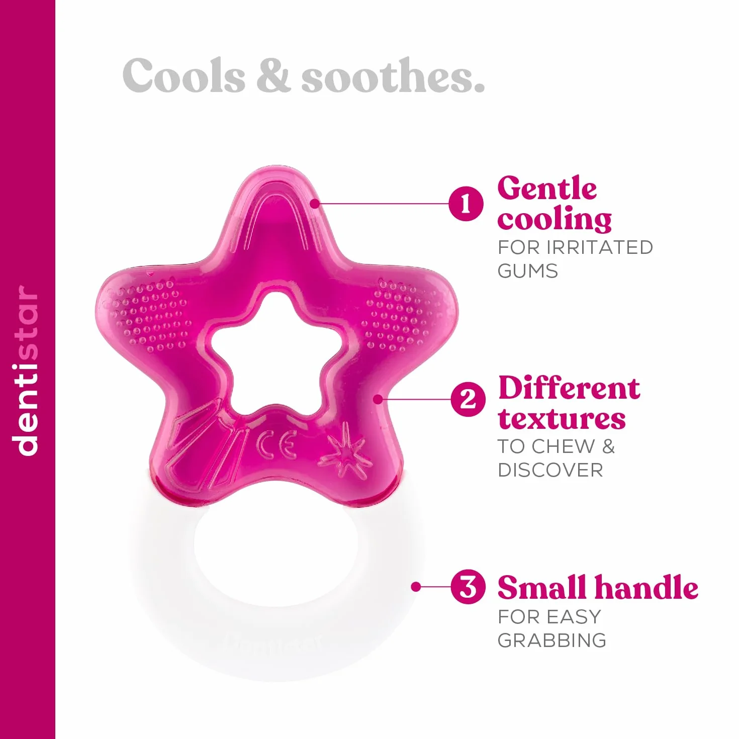 Dentistar Chłodzący pierścień do ząbkowania 1 Pcs Set - Od 3 miesiąca życia - Chłodząca pomoc przy ząbkowaniu i zabawka do ząbkowania dla niemowląt i małych dzieci - Bez BPA - Pink