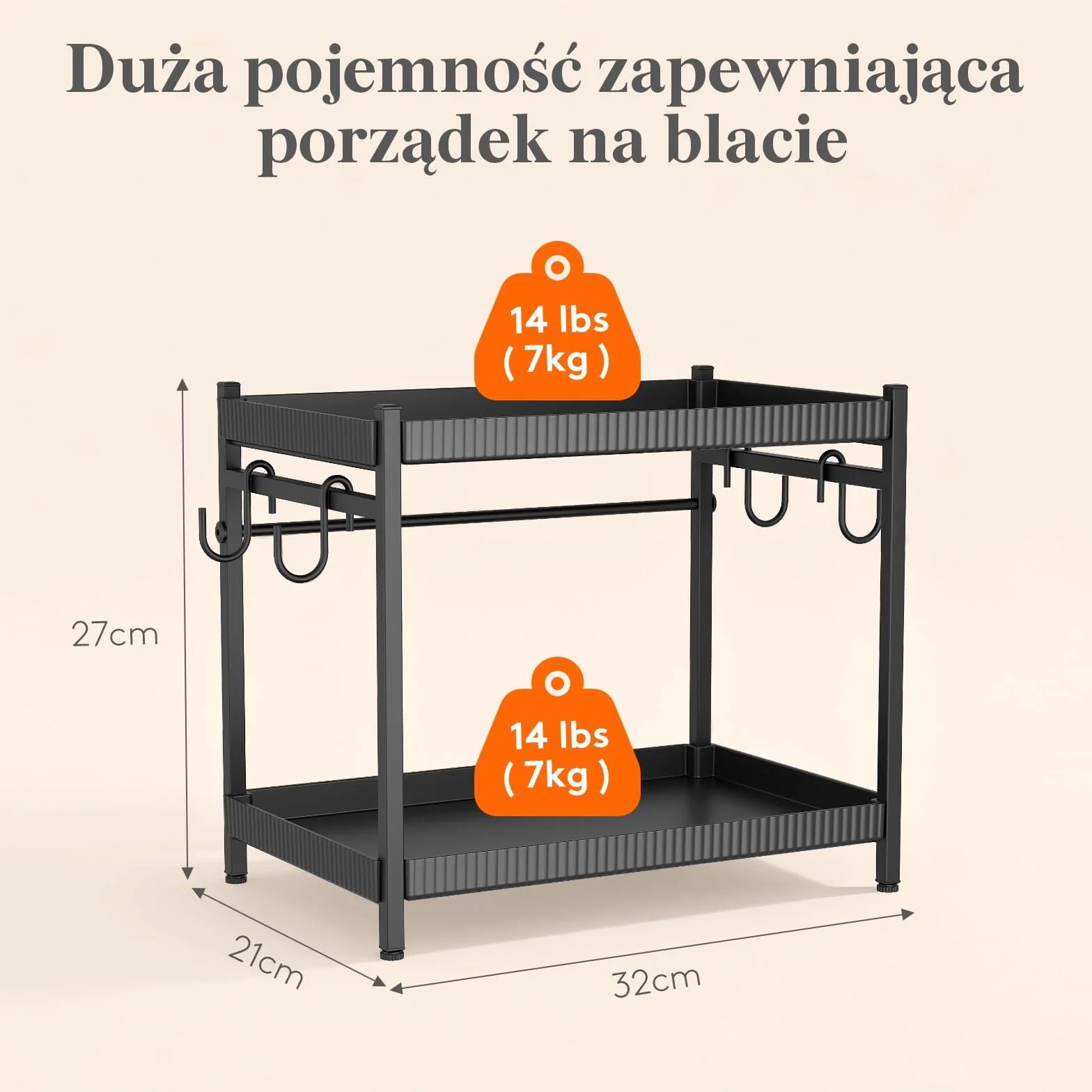 Lifewit 2-Poziomowy Plastikowy Uchwyt na Kubki z Metalowym Stojakiem, Organizer na Kawę do Biura z 4 Haczykami na Kubki, Organizer na Przyprawy do Szafki Kuchennej, Blat Kuchenny, Czarny
