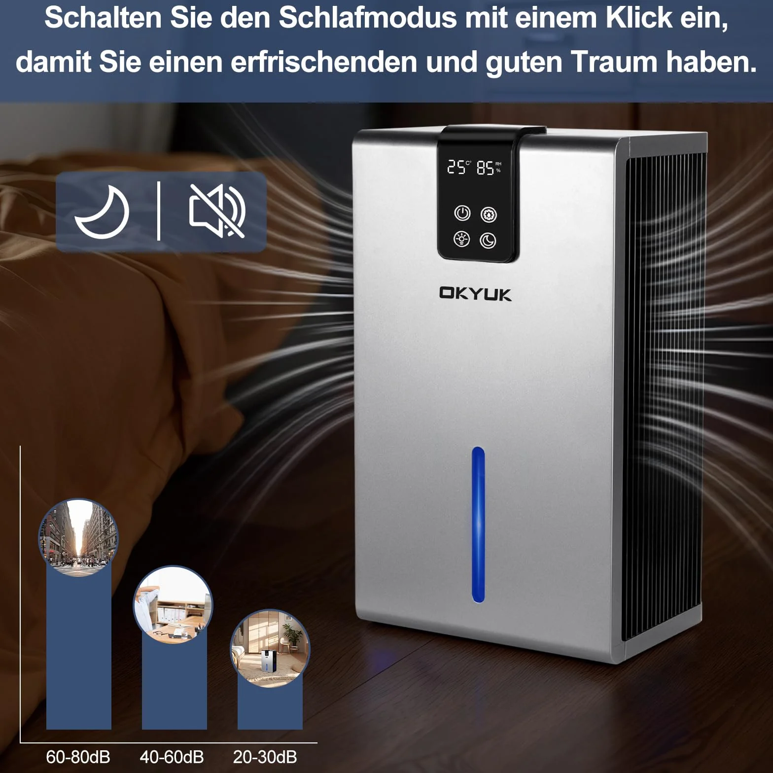 Elektryczny osuszacz powietrza 2700 ml, osuszacz powietrza do domu z automatycznym wyłączaniem, 7-kolorowe światło LED, idealny do kampera, łazienki, sypialni, piwnicy (kolor szary)