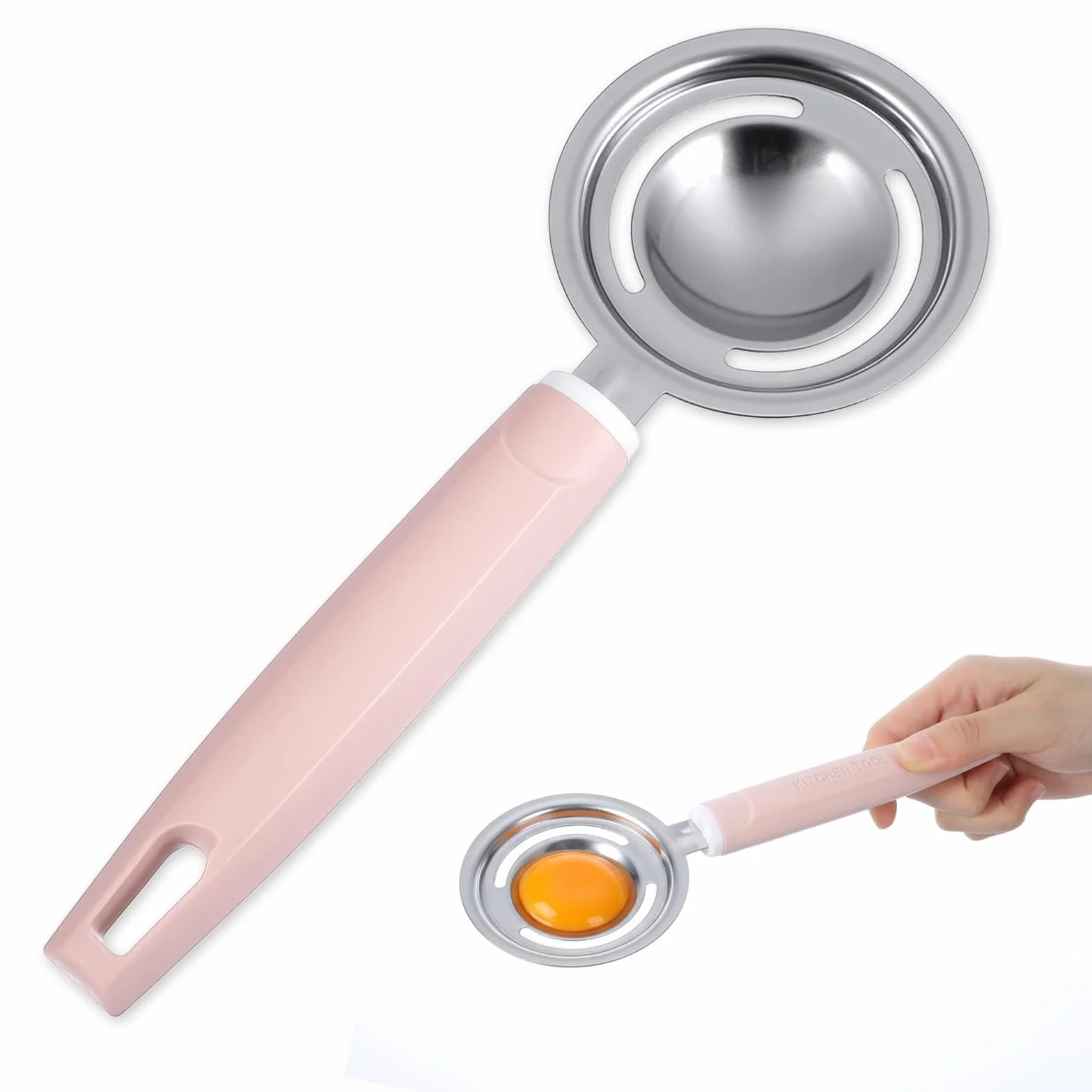 20,5 cm separator do żółtek ze stali nierdzewnej, separator białka z różowym uchwytem, separator żółtek, trwały separator żółtek do pieczenia, gotowania i przygotowywania potraw kulinarnych