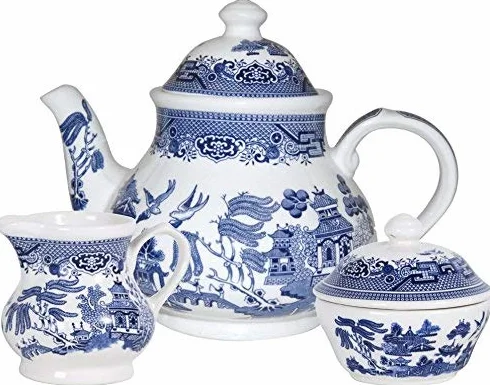 Churchill Blue Willow 3-częściowy zestaw (czajniczek, śmietanka i cukier)