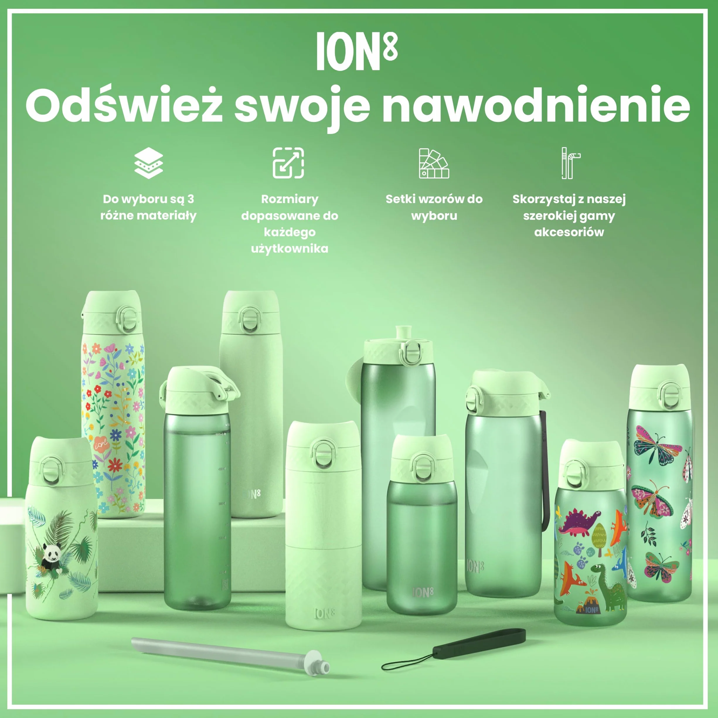 ION8 Butelka dla Dzieci, 350 ml/12 oz, Szczelna, Łatwa do Otwarcia, Bezpieczny Zamek, Można Myć w Zmywarce, Bez BPA, Uchwyt do Przenoszenia, Łatwa do Czyszczenia, Bezwonny, Lamy