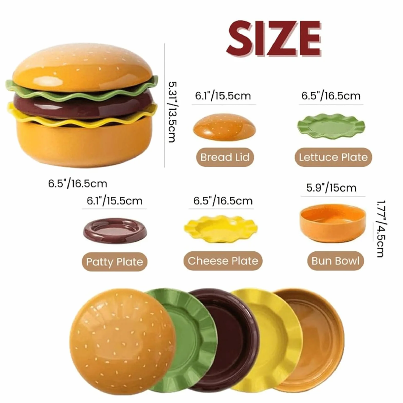 Zestaw talerzy do burgerów układanych w stos Zabawne i bezpieczne w | Zestaw naczyń kuchennych, misek i talerzy Do domu, kuchni, mieszkania, na kemping, piknik, przyjęcie, urodziny, p