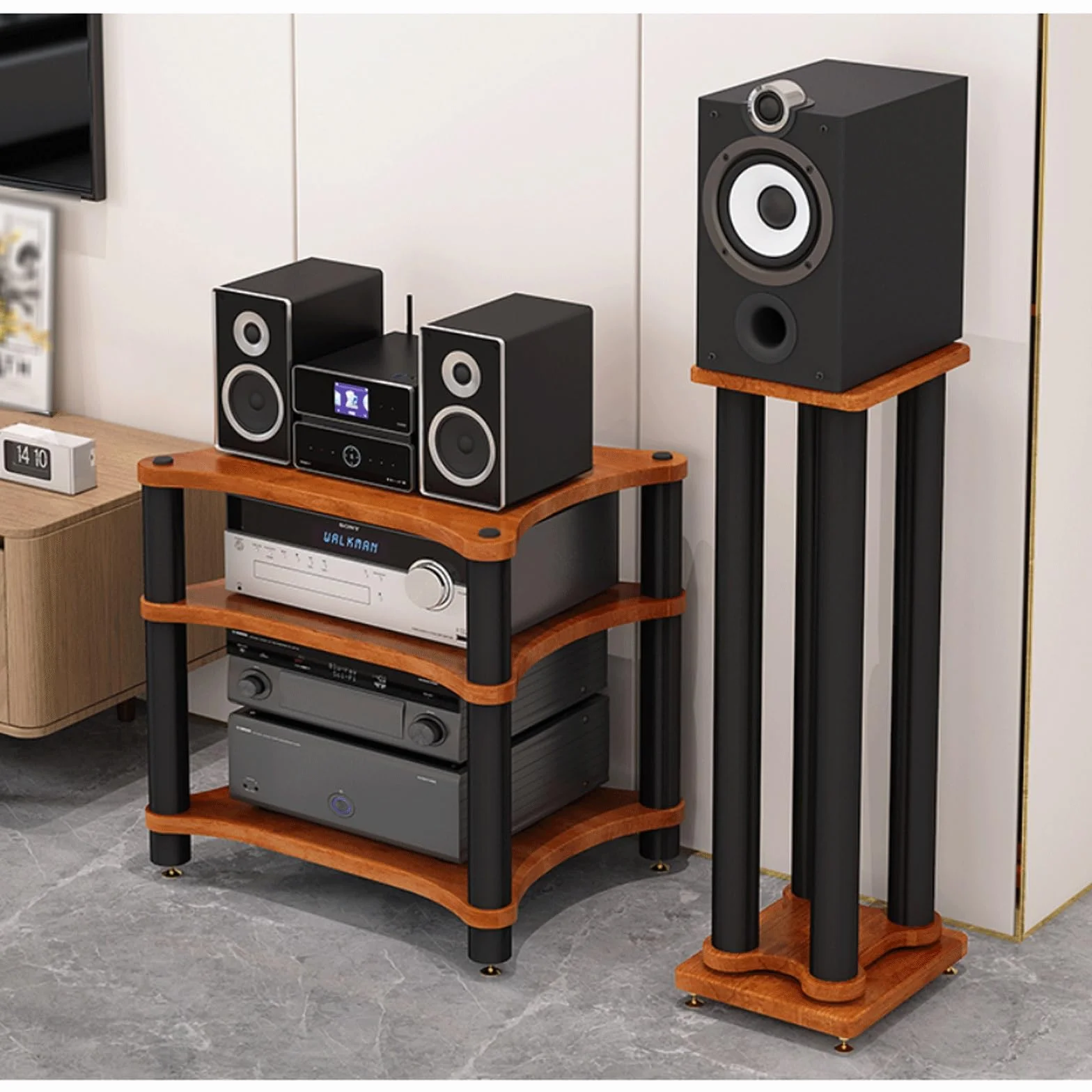 HIFI WooSte Stojak 2-poziomowy Ma nd z ShockAbsing Feet AV, Equint witryna ekspozycyjna do salonu, odtwarzacz płyt CD i odbiornik, Sto (brązowy)