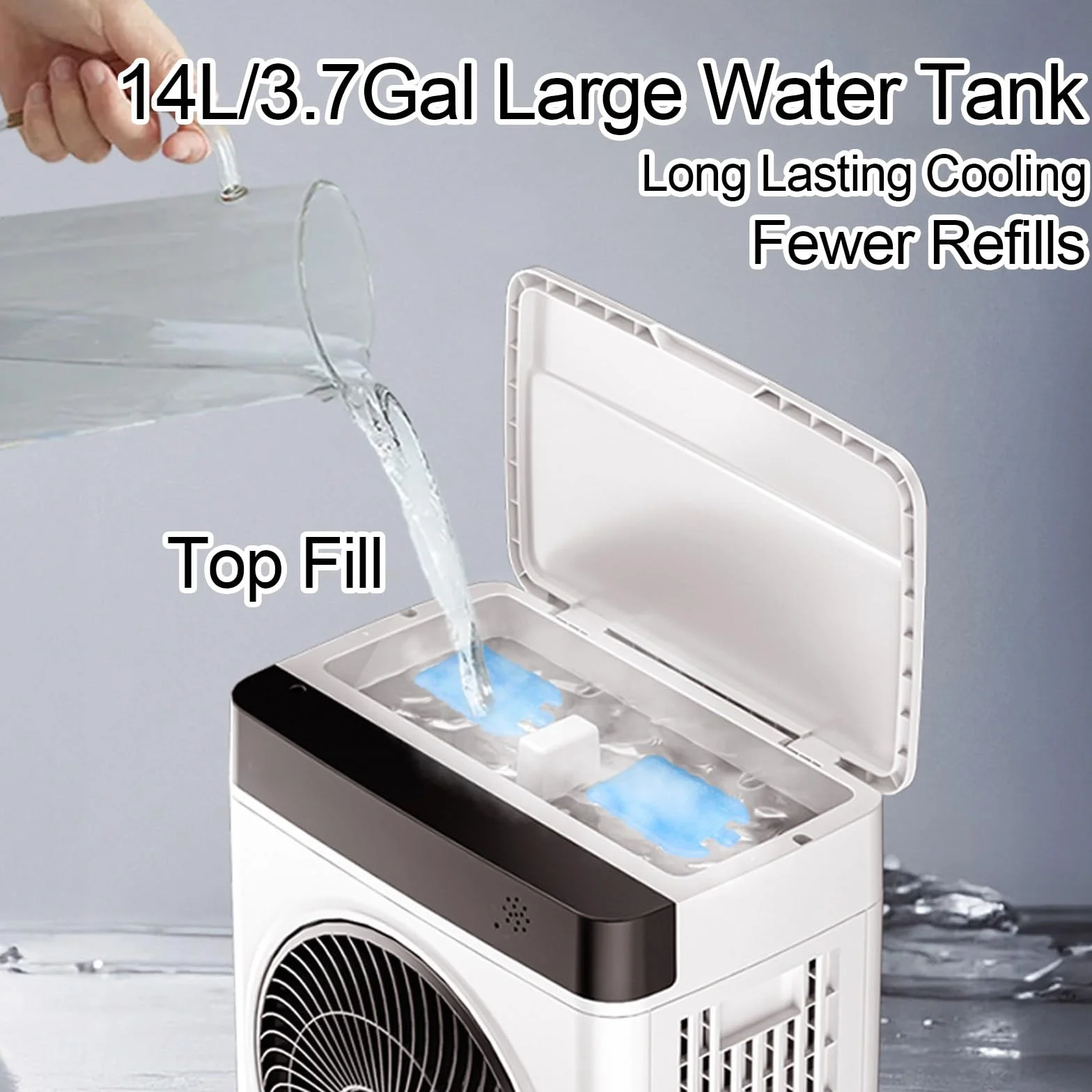 Klimator Ewaporacyjny 14L 65×35×24cm, 3 Prędkości, 2 Wkłady Chłodzące do Domu i Biura