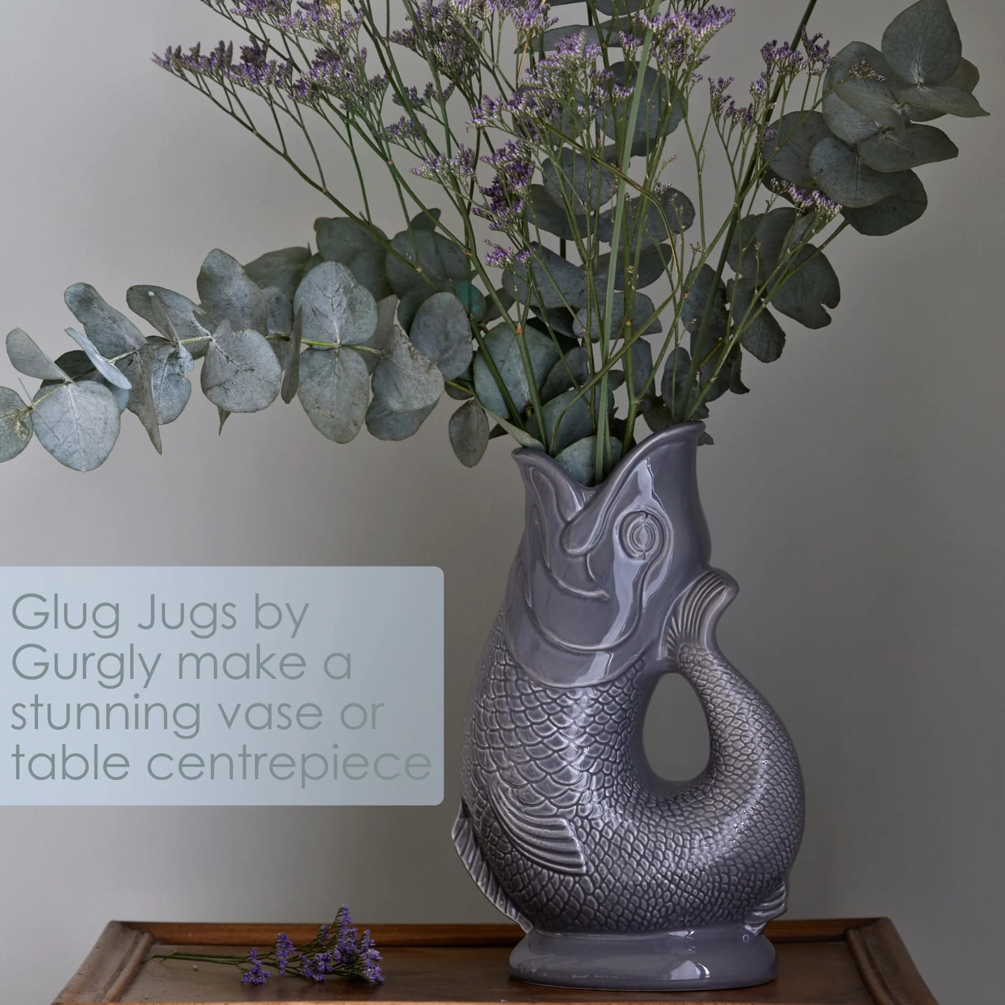 Iconic Sage Green Glug Dzbanek Duży 28 cm 1,4 l - Dzbanek na Wodę Rybną, Dekoracyjny Wazon Ryby, Ozdoba, Karafka